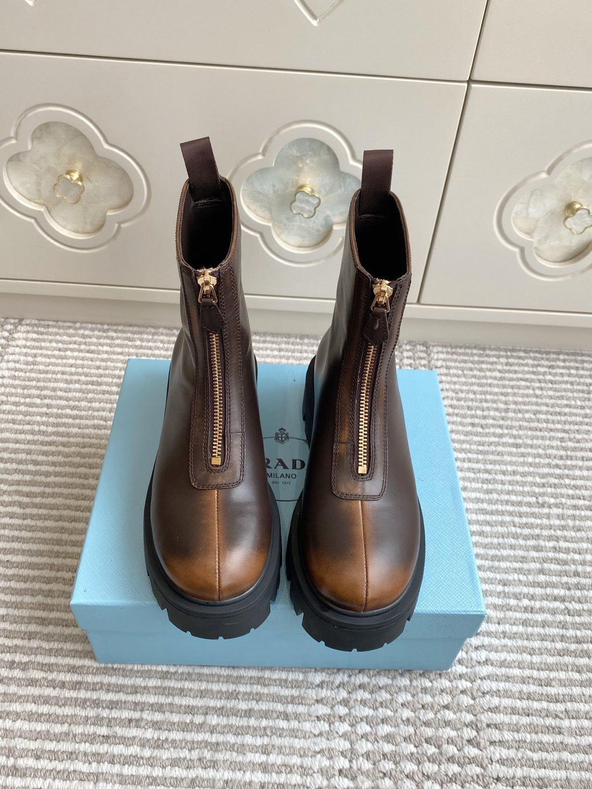 Prada 26s Ankle Boots Brown Leather 140628