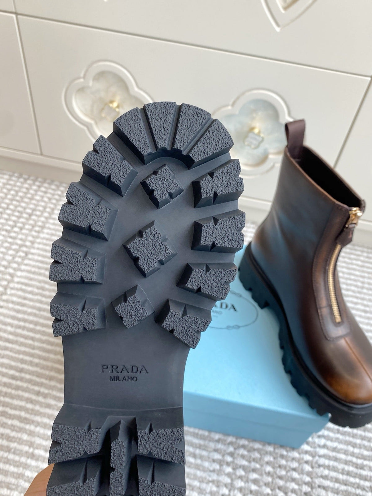 Prada 26s Ankle Boots Brown Leather 140628