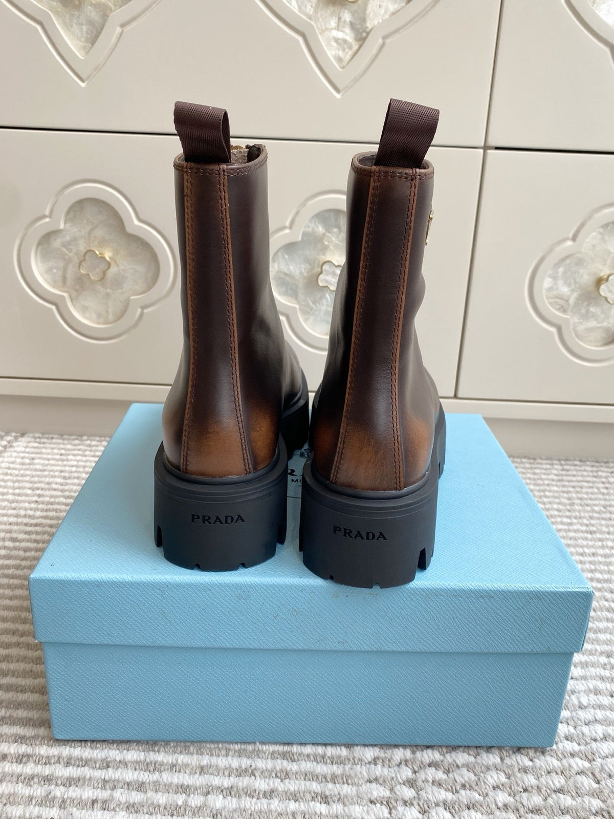 Prada 26s Ankle Boots Brown Leather 140628