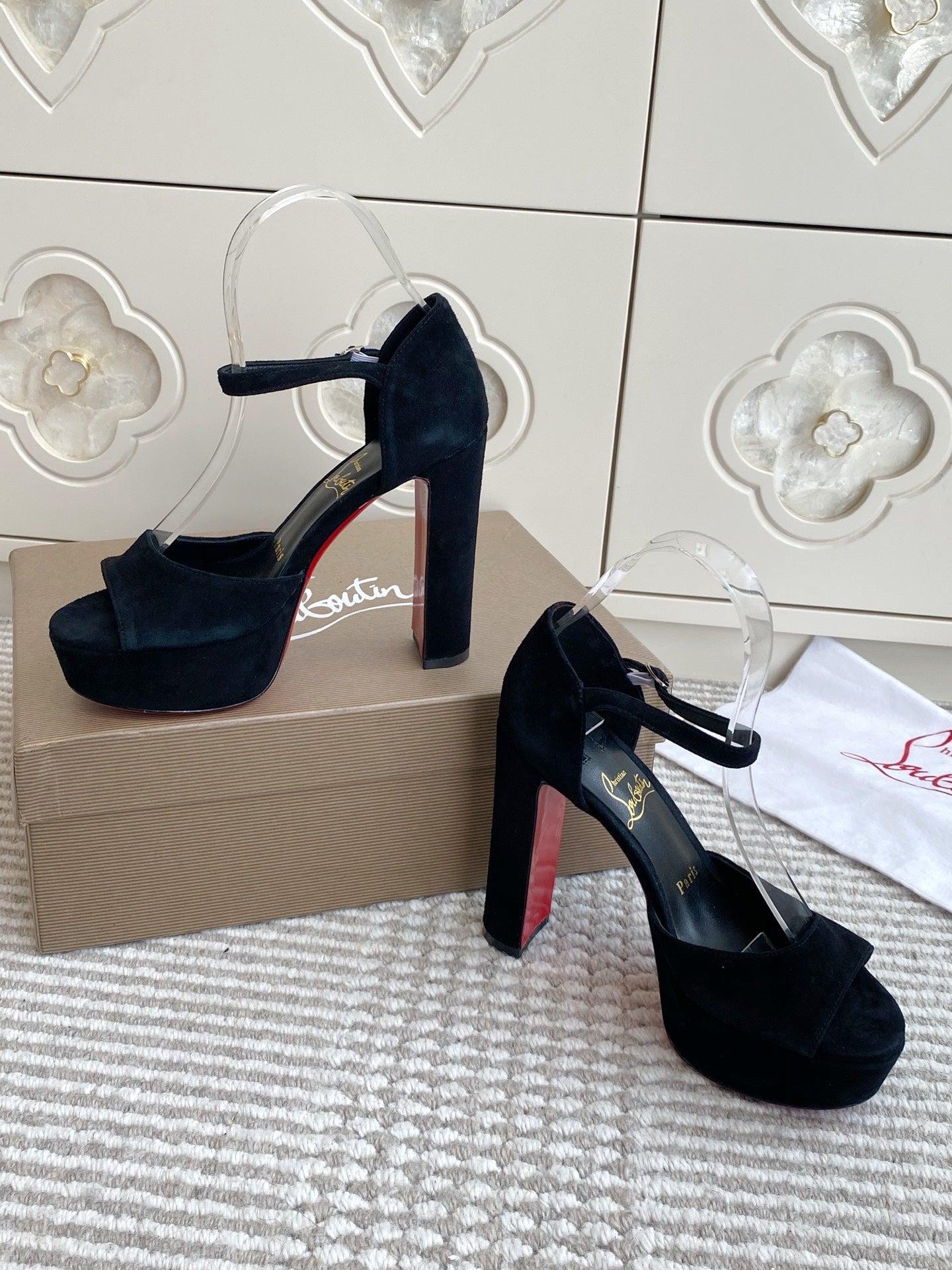 CL Sandaloo Ankle-Strap Platform Sandal Black Suede 542783