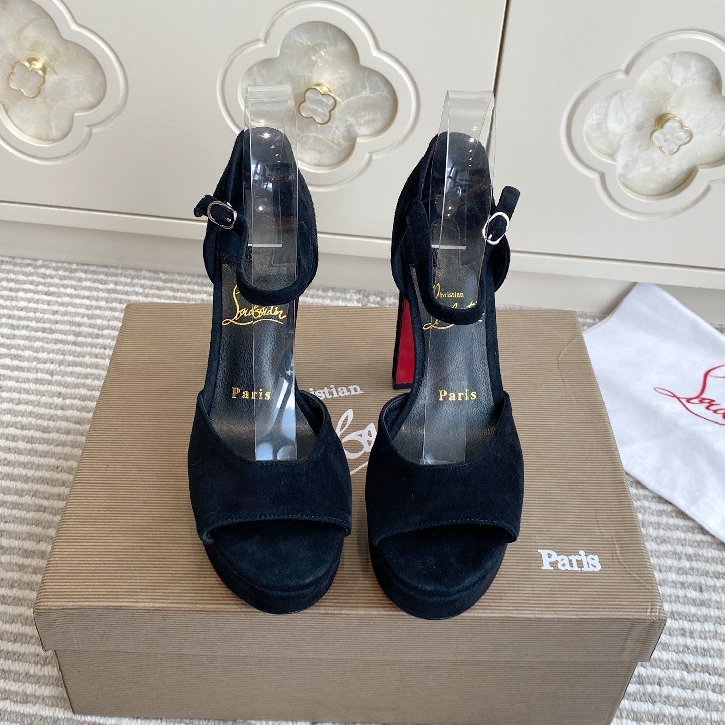CL Sandaloo Ankle-Strap Platform Sandal Black Suede 542783