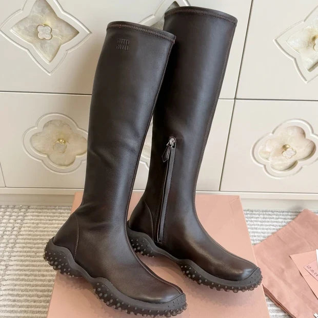 Miumiu 2026 Retro Sporty High-Top Stretch Boots Sheepskin 955678