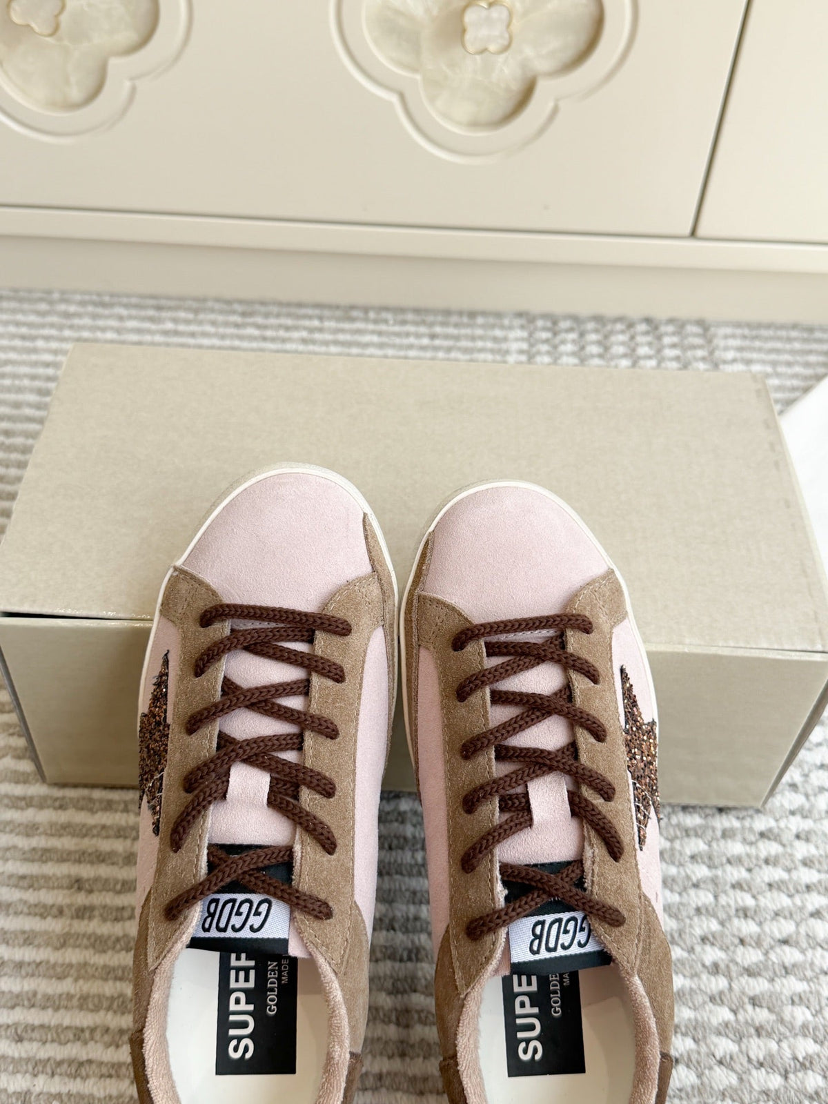 GGDB Sneakers Pink Suede Glitter Star 122359