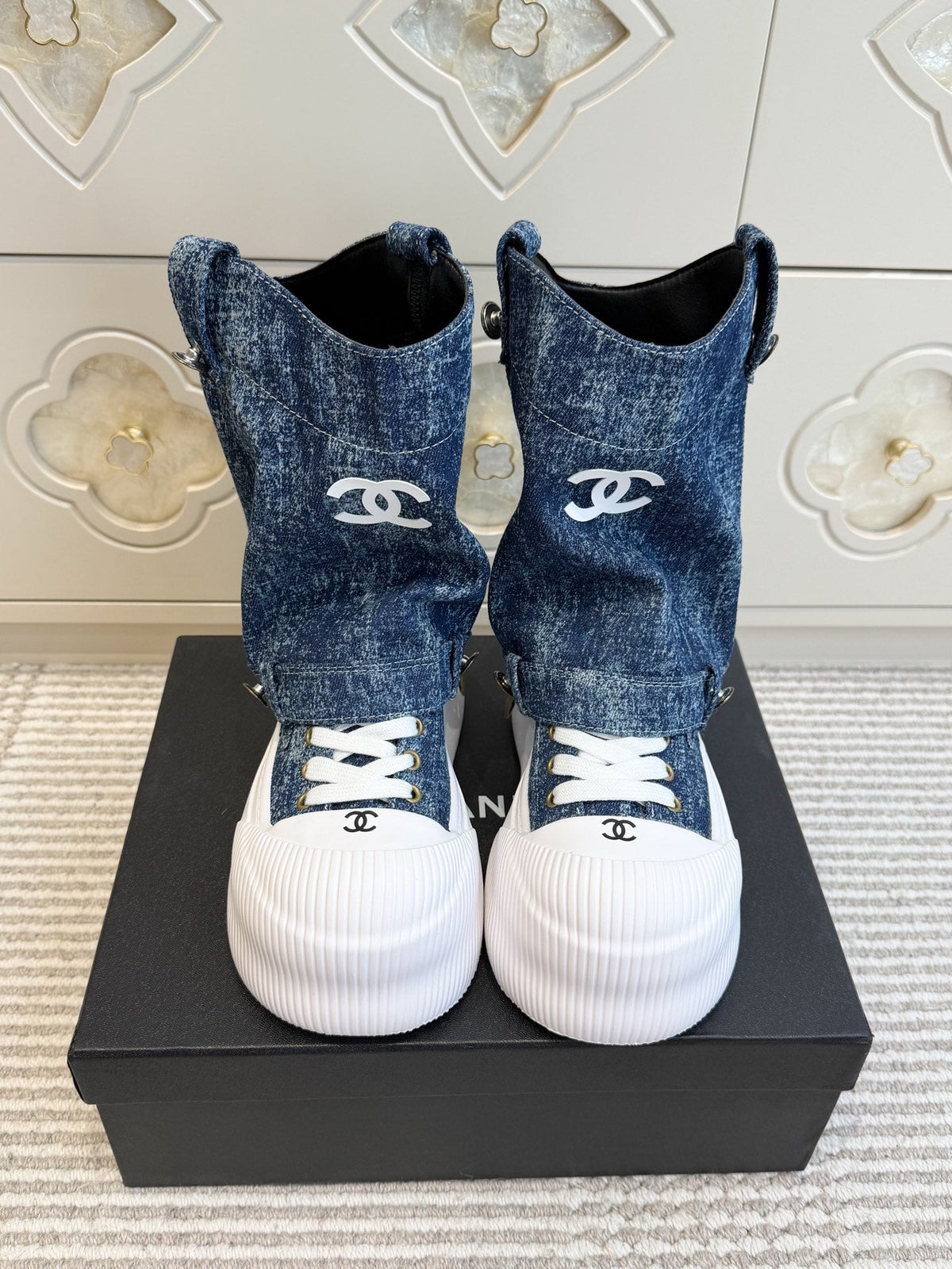 CC 26s Denim High-Top Sneakers 4cm Blue Denim 122032