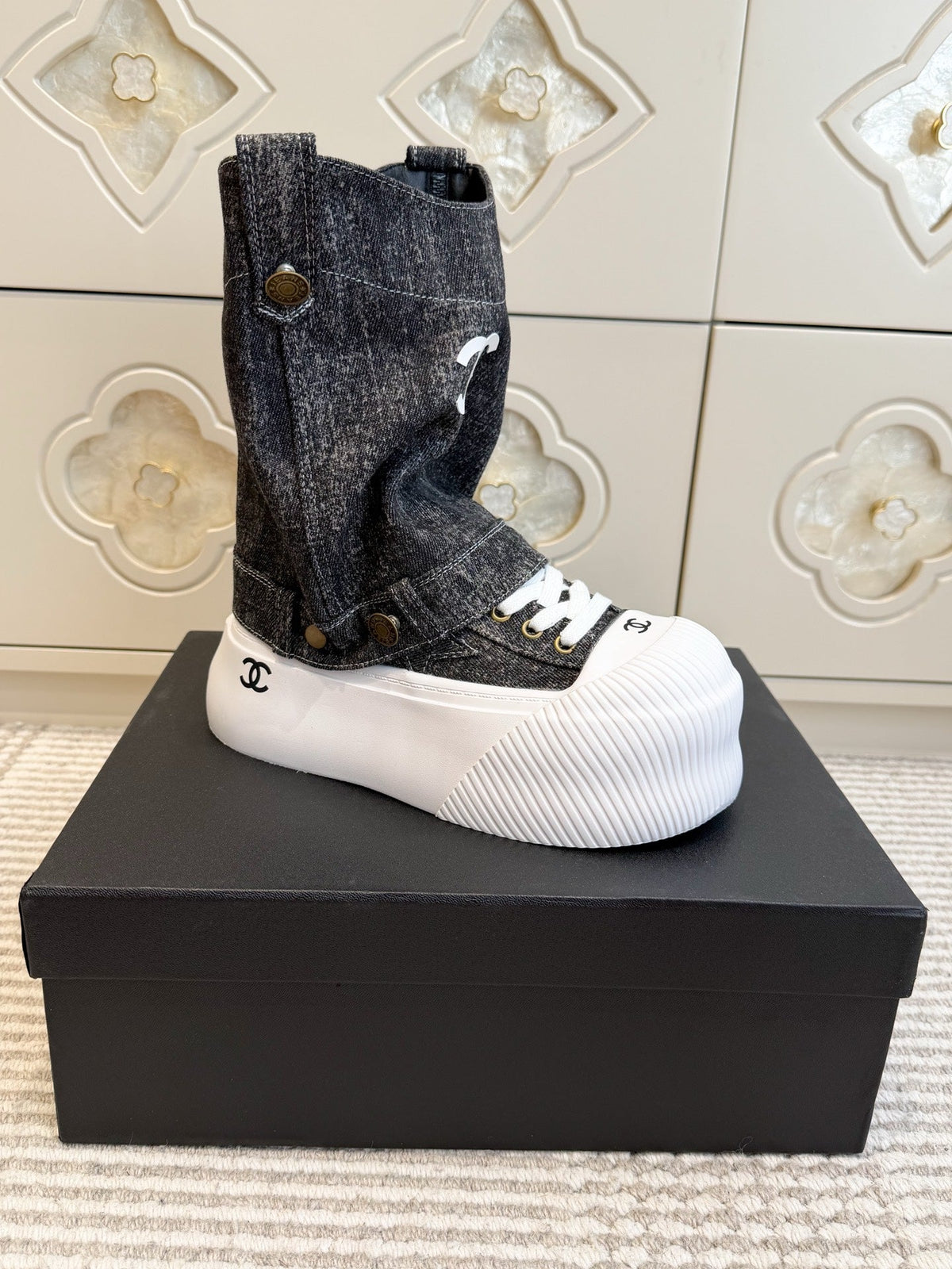 CC 26s Denim High-Top Sneakers 4cm Dark Grey Denim 122033