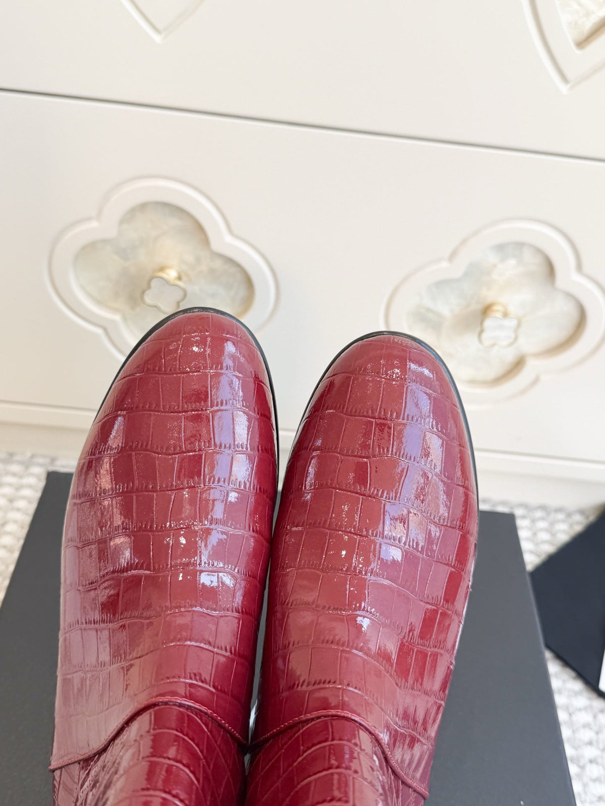 CC 26s Croc Embossed Ankle Boots Burgundy Patent 122040