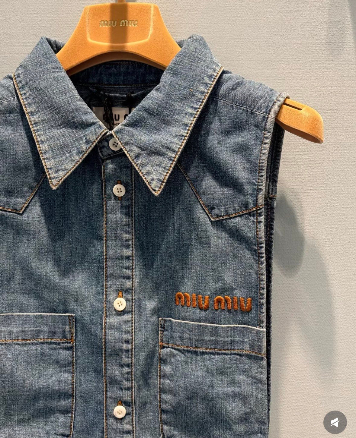 Miu Cropped Chambray Tie Shirt Sapphire Grey Denim