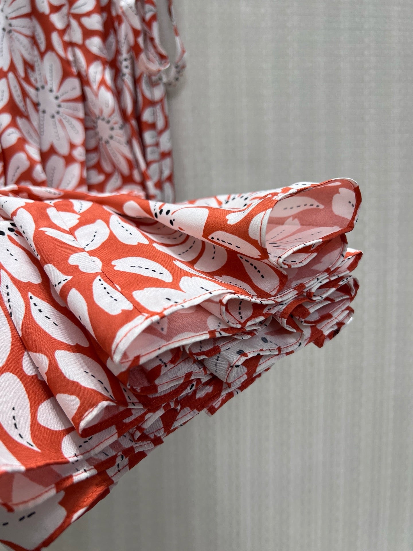 Prada 26s Floral Tieneck Midi Shirtdress Orange White Viscose Acetate 397684