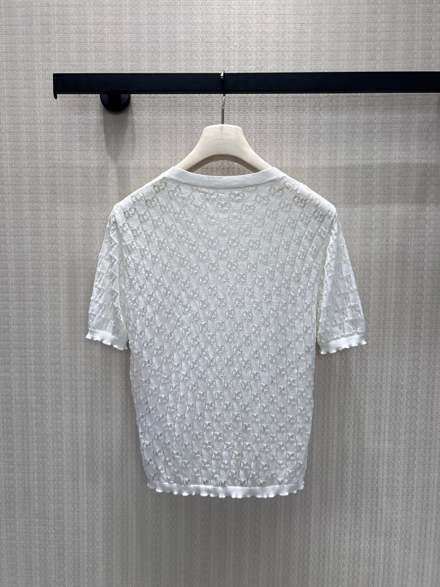 GG 26s Jacquard Knit Short-Sleeved Top White Cotton 405393