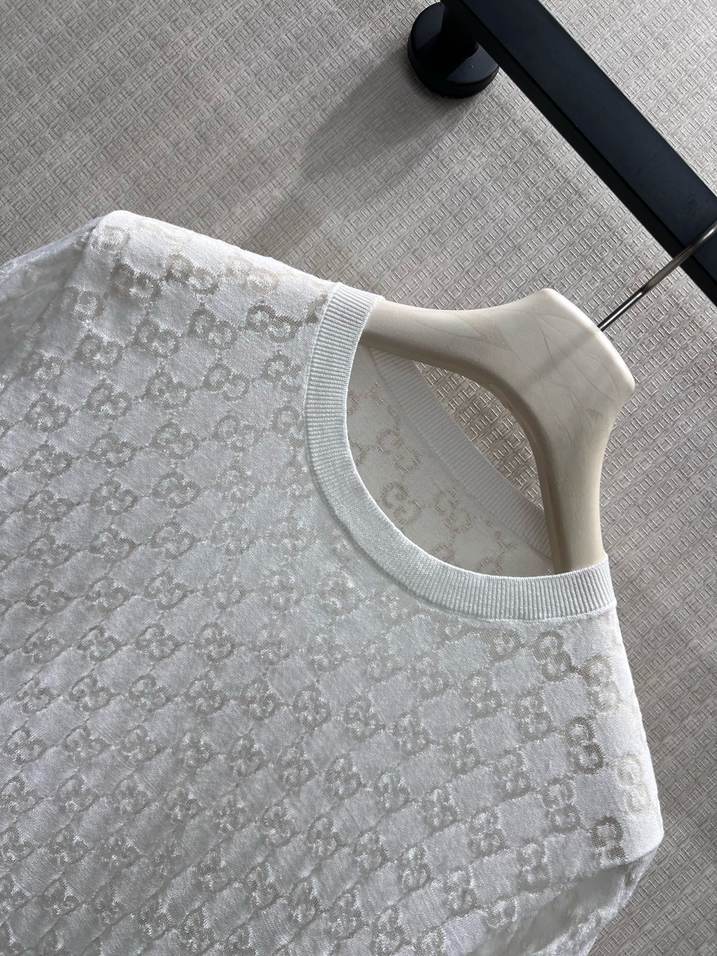 GG 26s Jacquard Knit Short-Sleeved Top White Cotton 405393