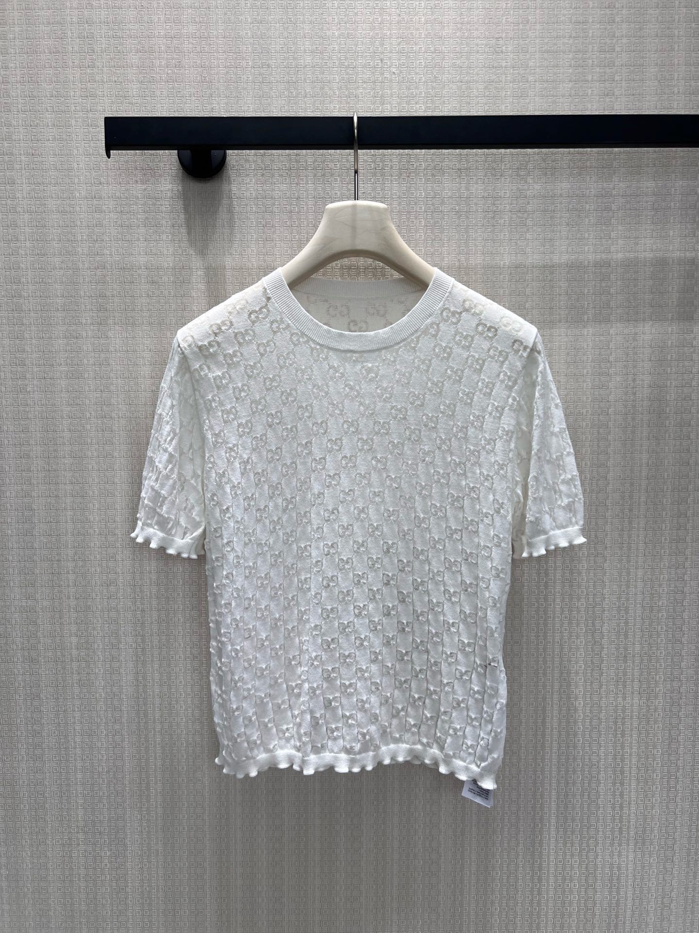 GG 26s Jacquard Knit Short-Sleeved Top White Cotton 405393