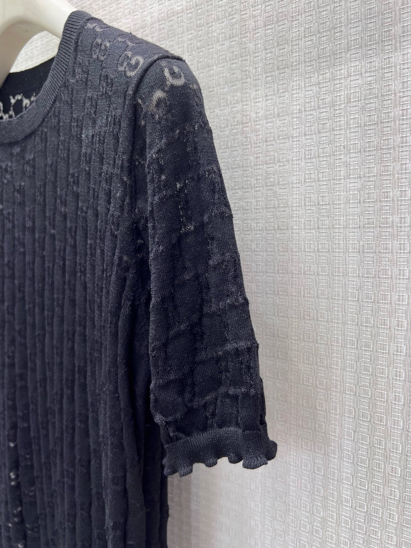 GG 26s Jacquard Knit Short-Sleeved Top Black Cotton 405392