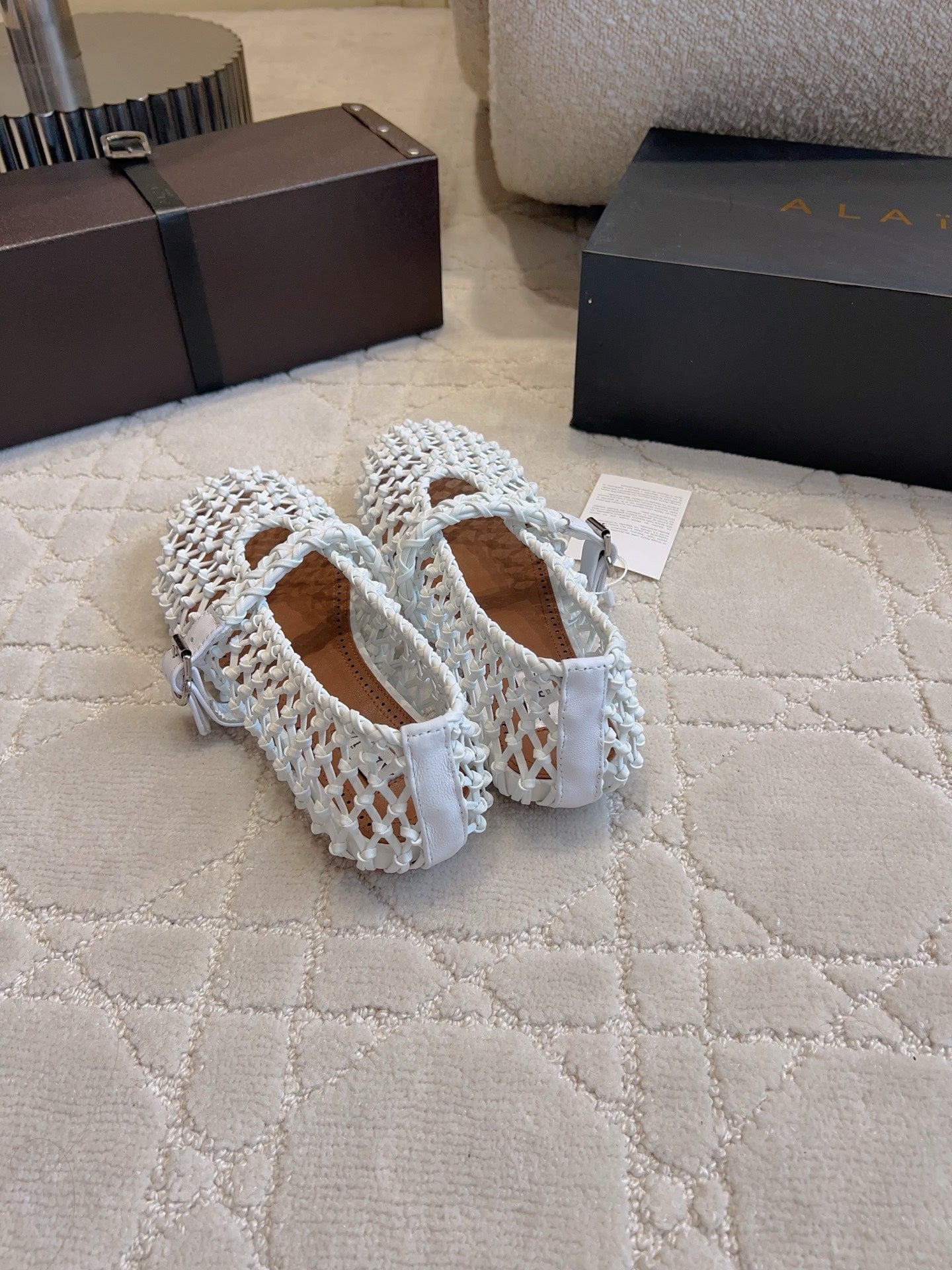 Alaïa Fishnet Ballet Flats White Sheepskin 851457