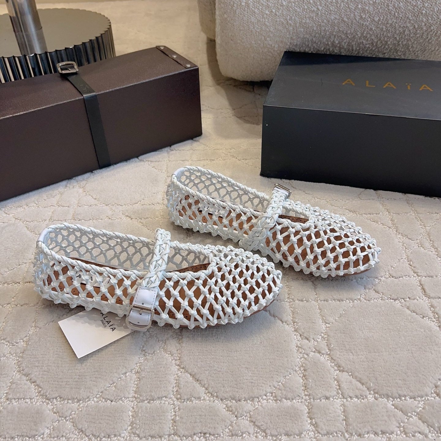 Alaïa Fishnet Ballet Flats White Sheepskin 851457