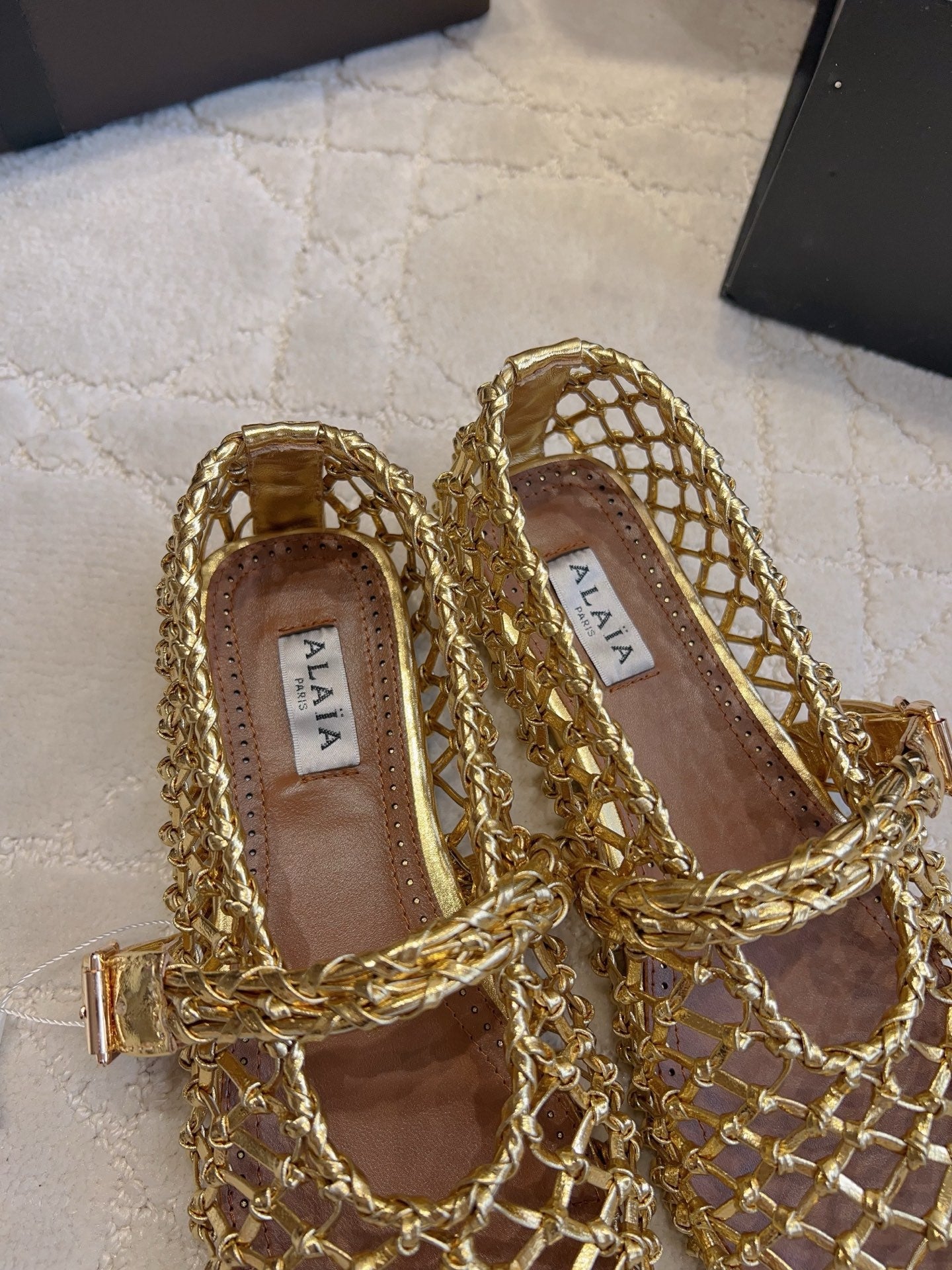 Alaïa Fishnet Ballet Flats Gold Sheepskin 851456