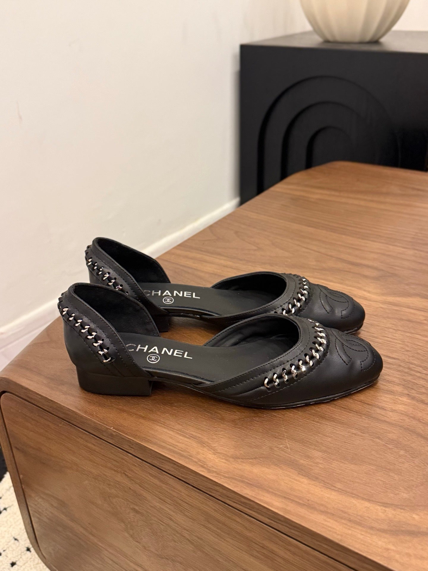 CC 2026 SlingBack Flat Braided Chain Black Calfskin 676191