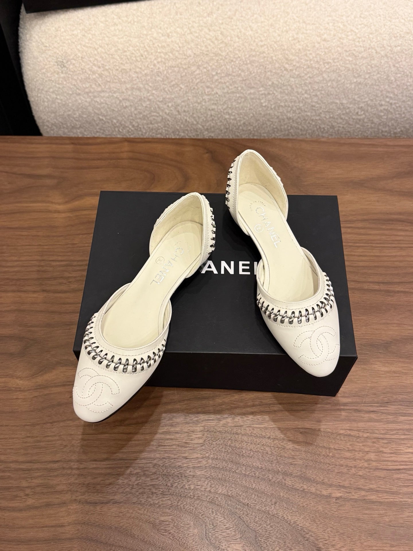 CC 2026 SlingBack Flat Braided Chain White Calfskin 676193