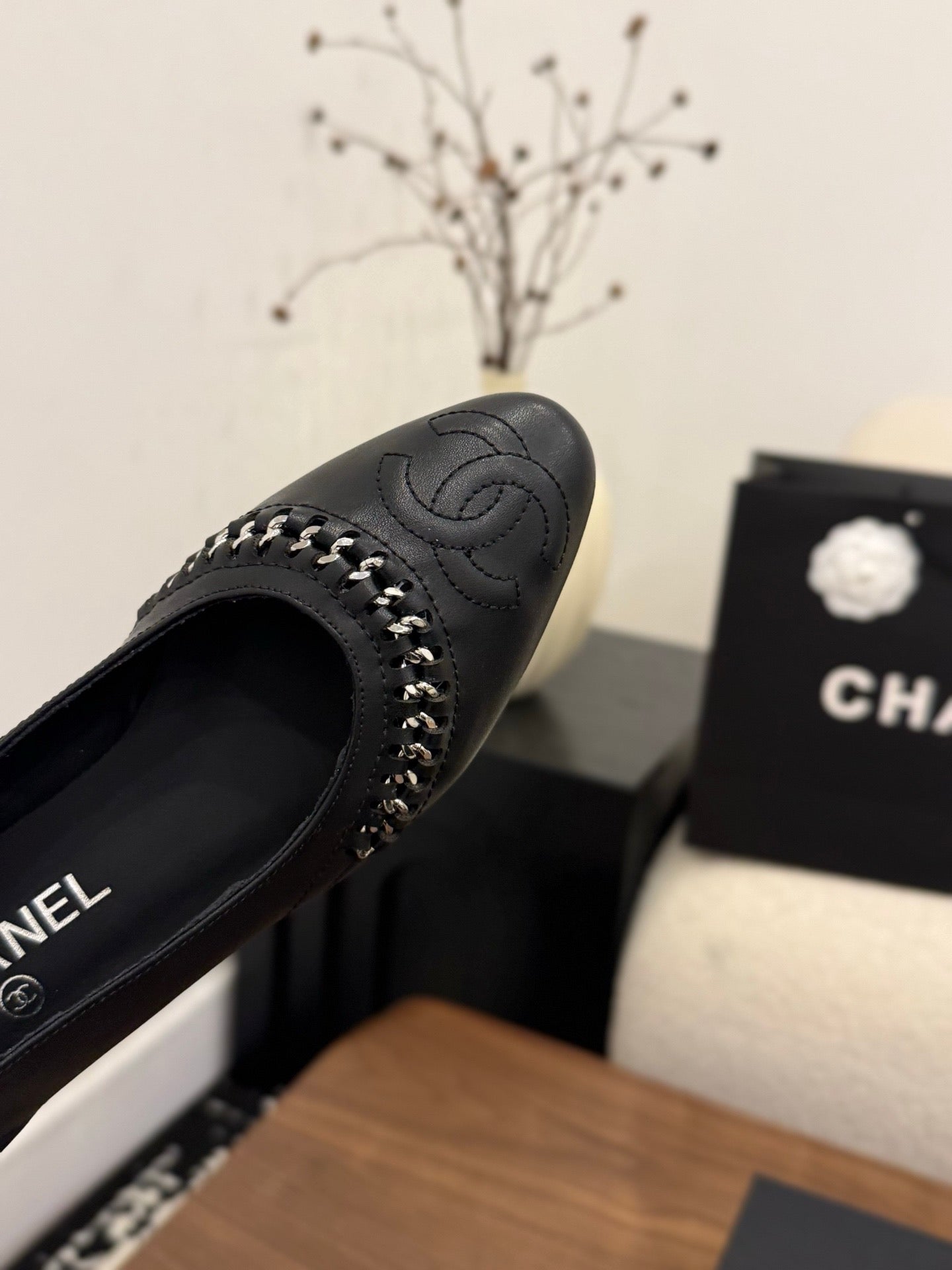 CC 2026 Ballet Flat Braided Chain Black Calfskin 676197