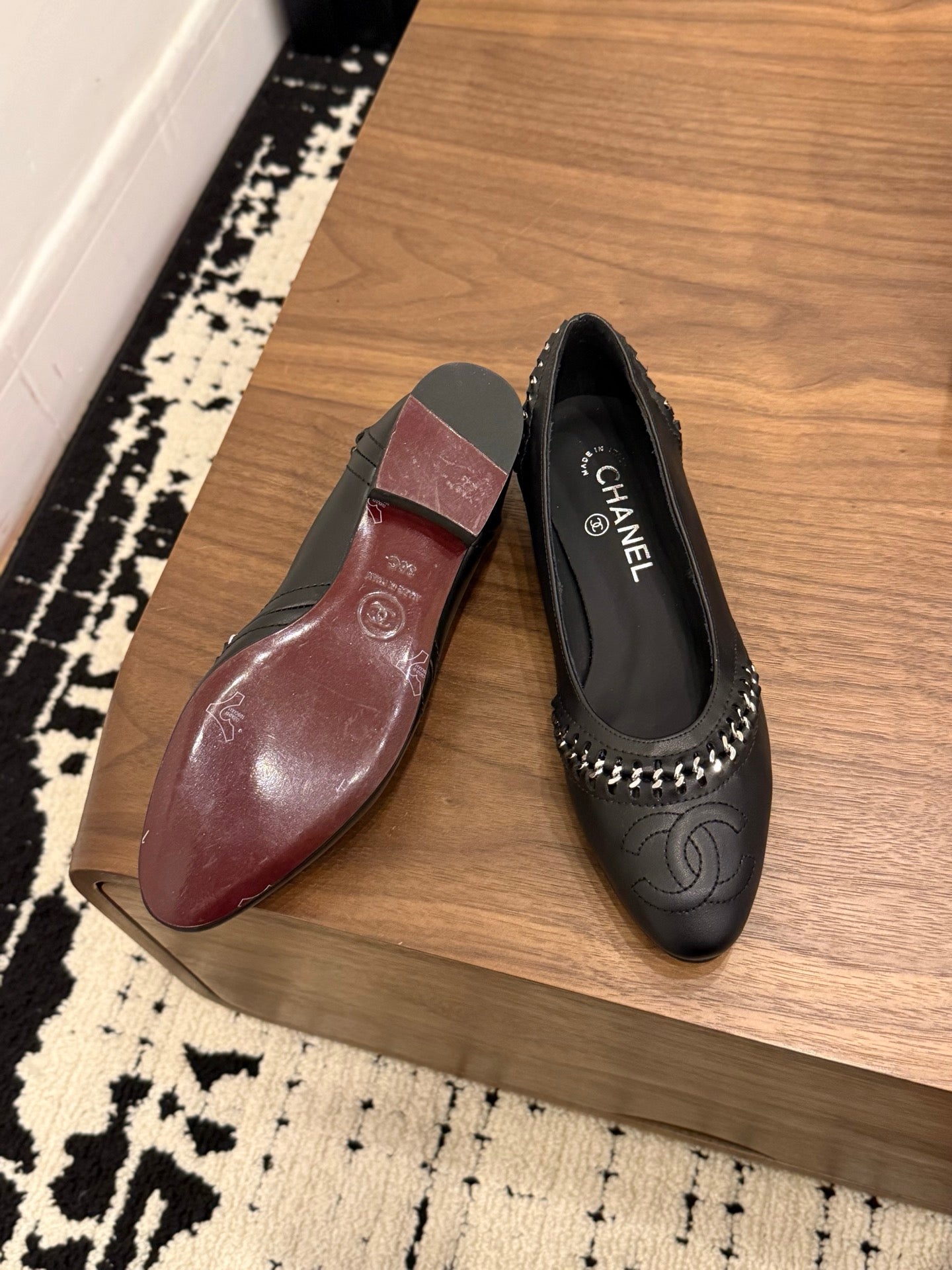 CC 2026 Ballet Flat Braided Chain Black Calfskin 676197