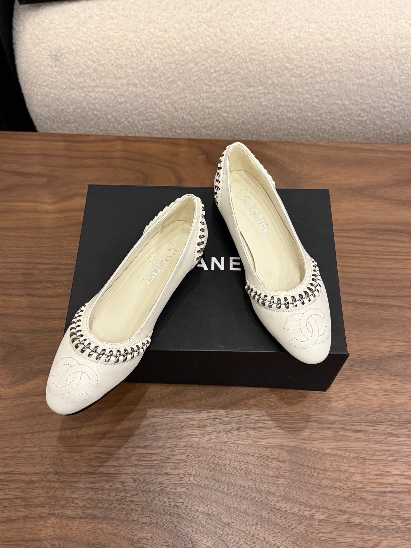 CC 2026 Ballet Flat Braided Chain White Calfskin 676198