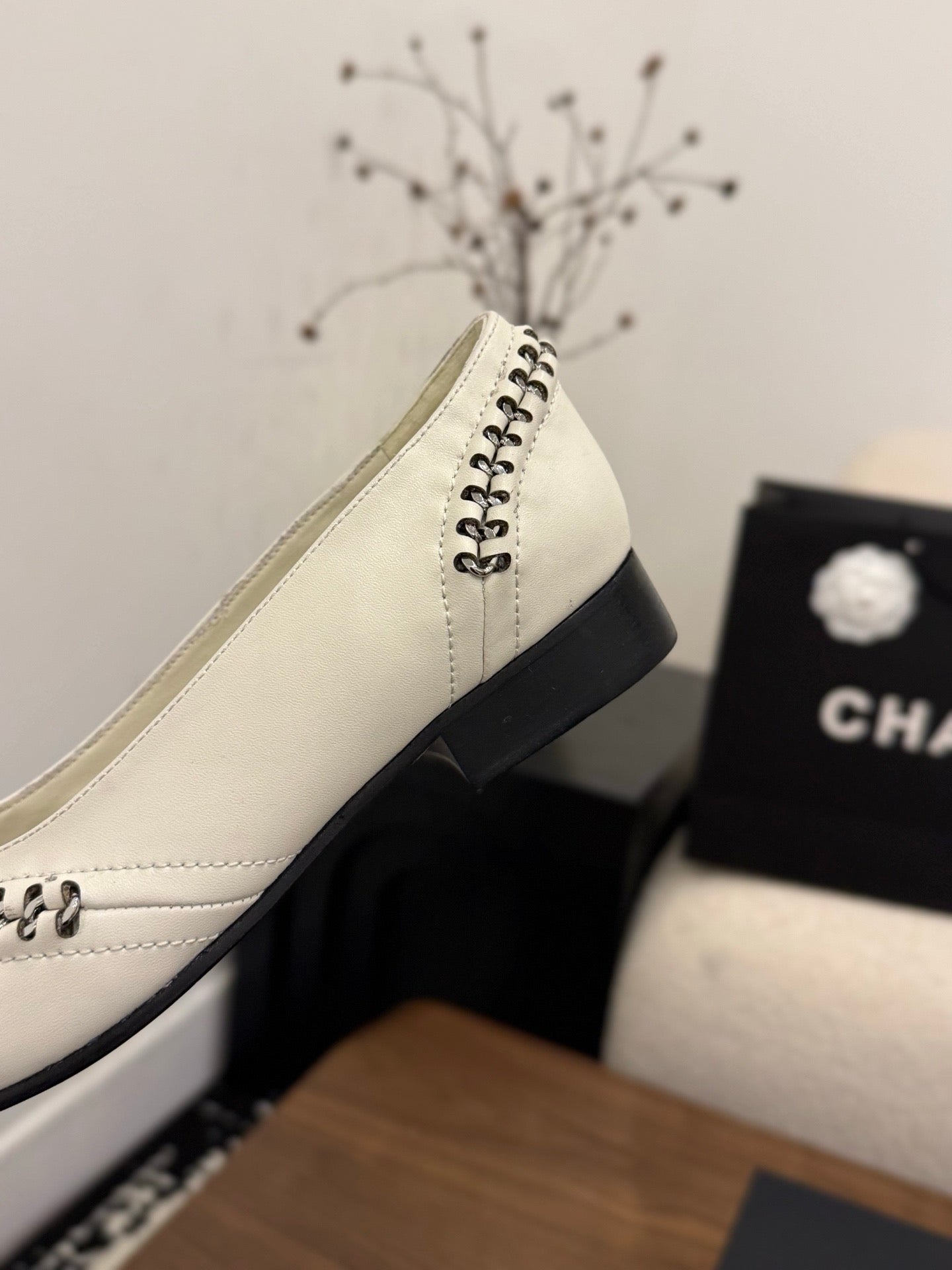CC 2026 Ballet Flat Braided Chain White Calfskin 676198