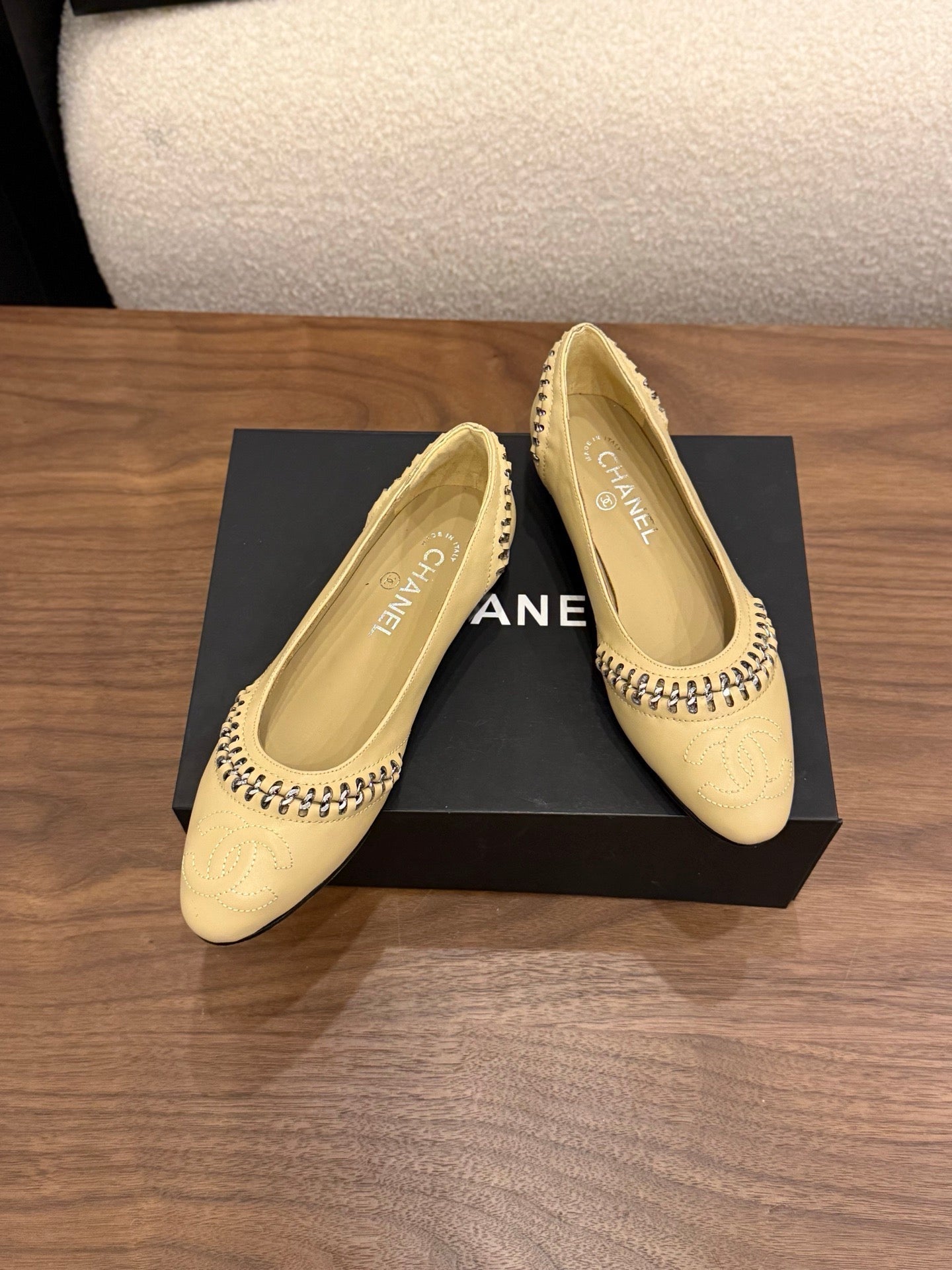 CC 2026 Ballet Flat Braided Chain Beige Calfskin 676199
