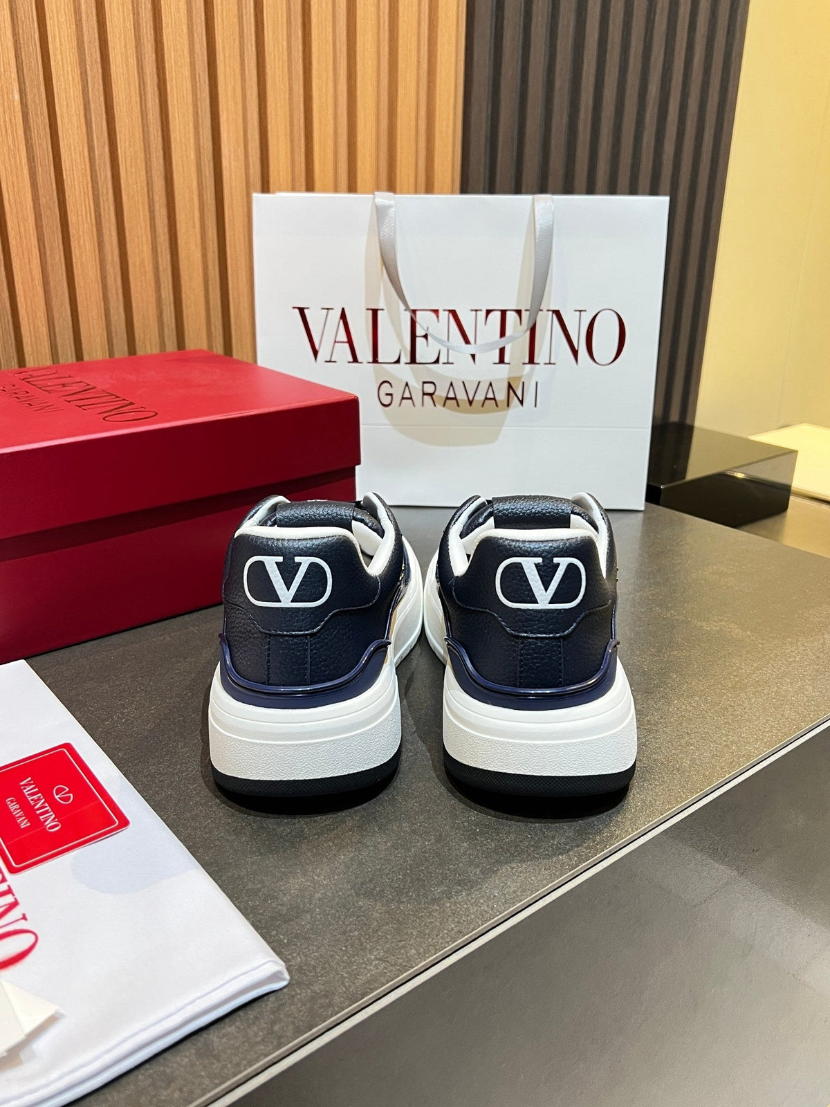 VT 26s Upvillage Trainers Navy Blue White Leather Studded 105517