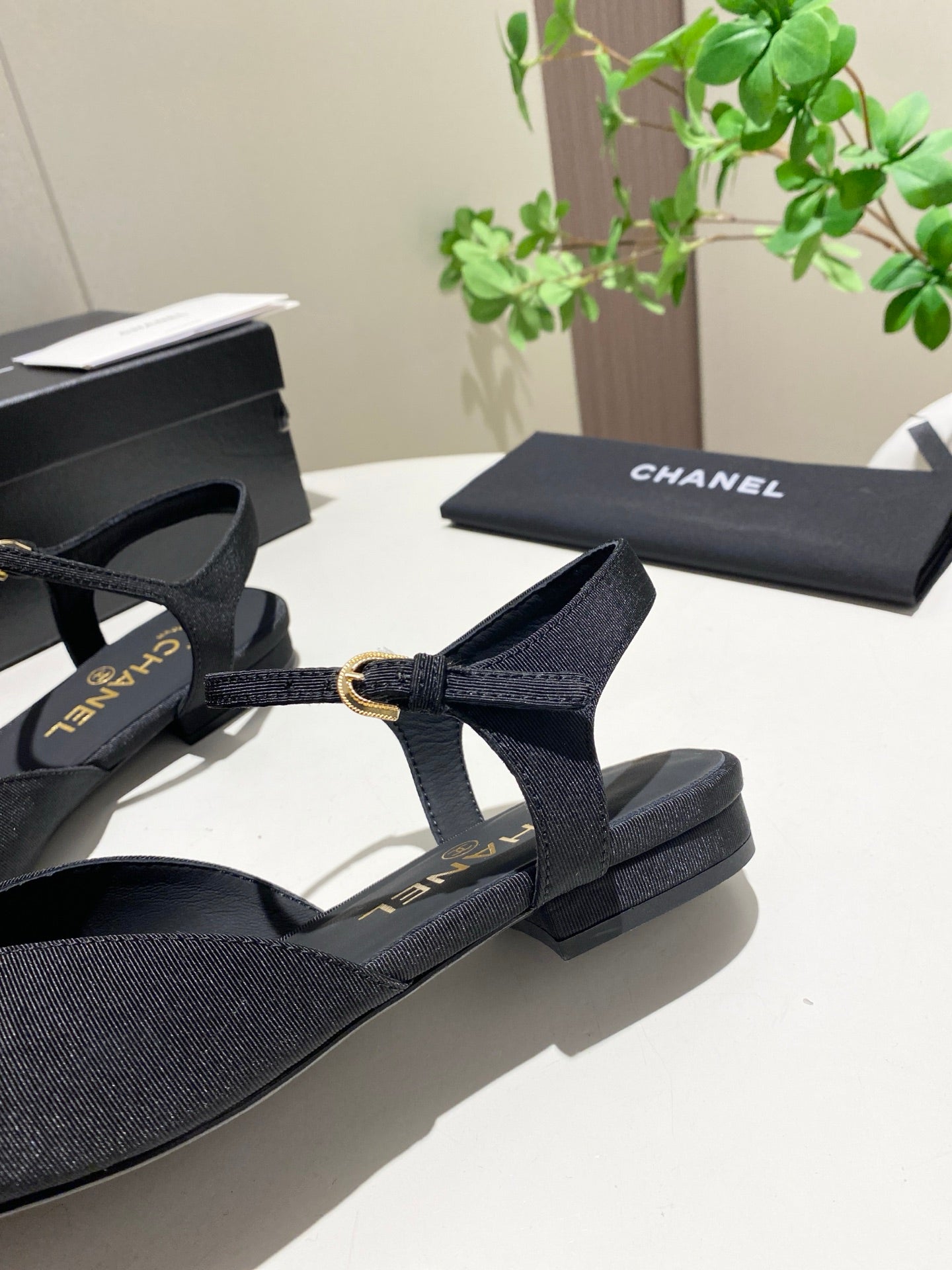 CC  25P Colorful Double Buckle Mary Jane Sandals Black Frabic 466988