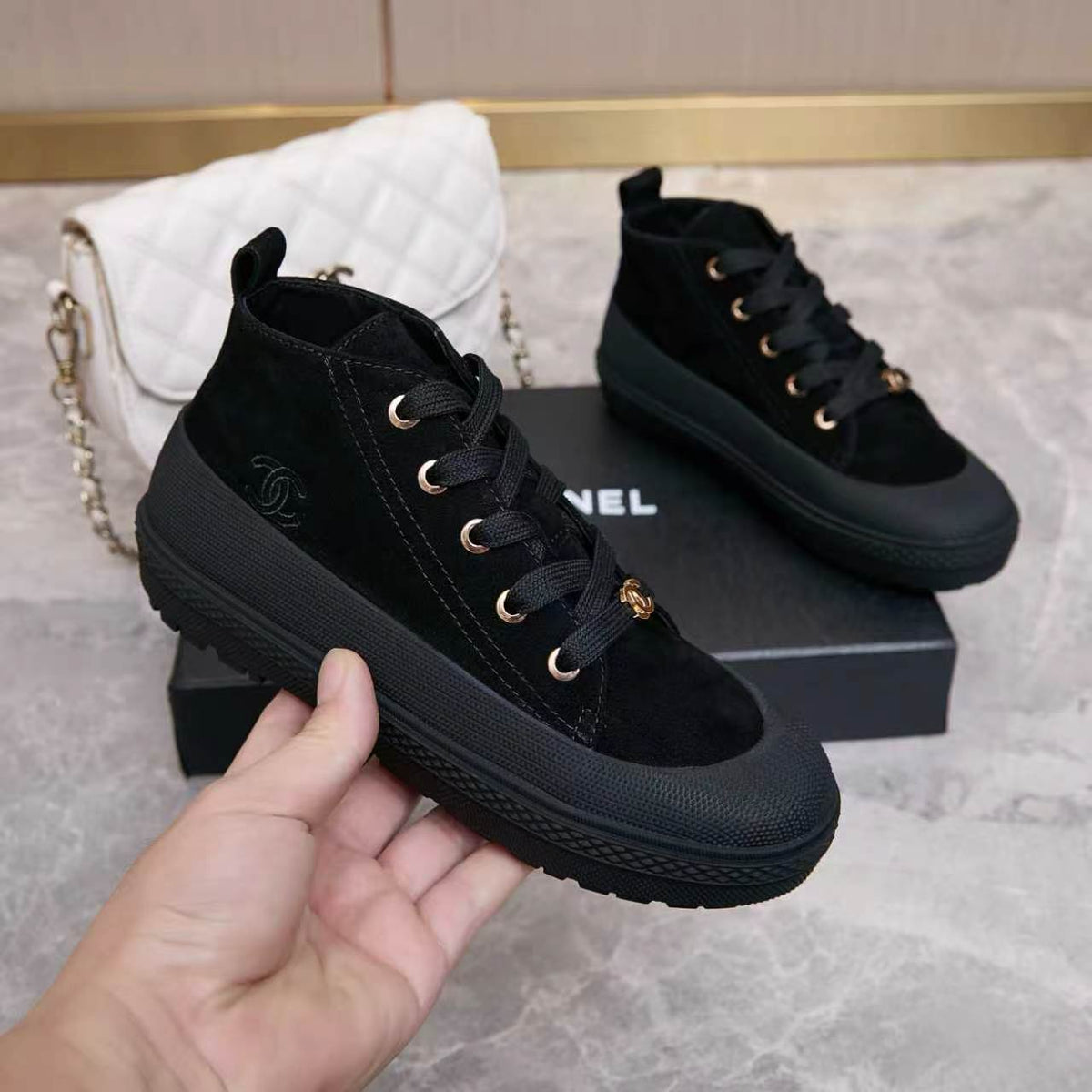 Chanel 26s Mid Sneakers Black Suede 168231
