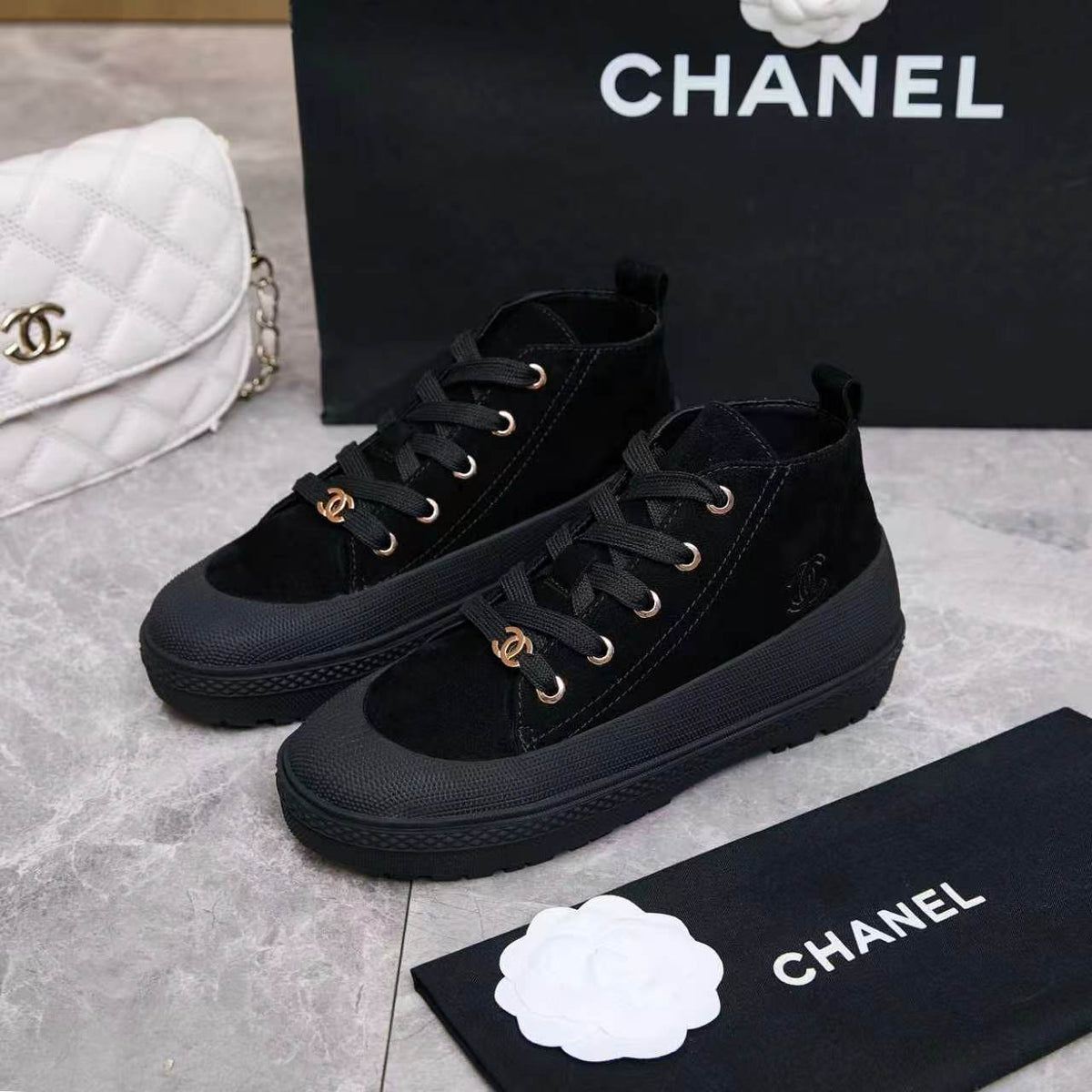 Chanel 26s Mid Sneakers Black Suede 168231