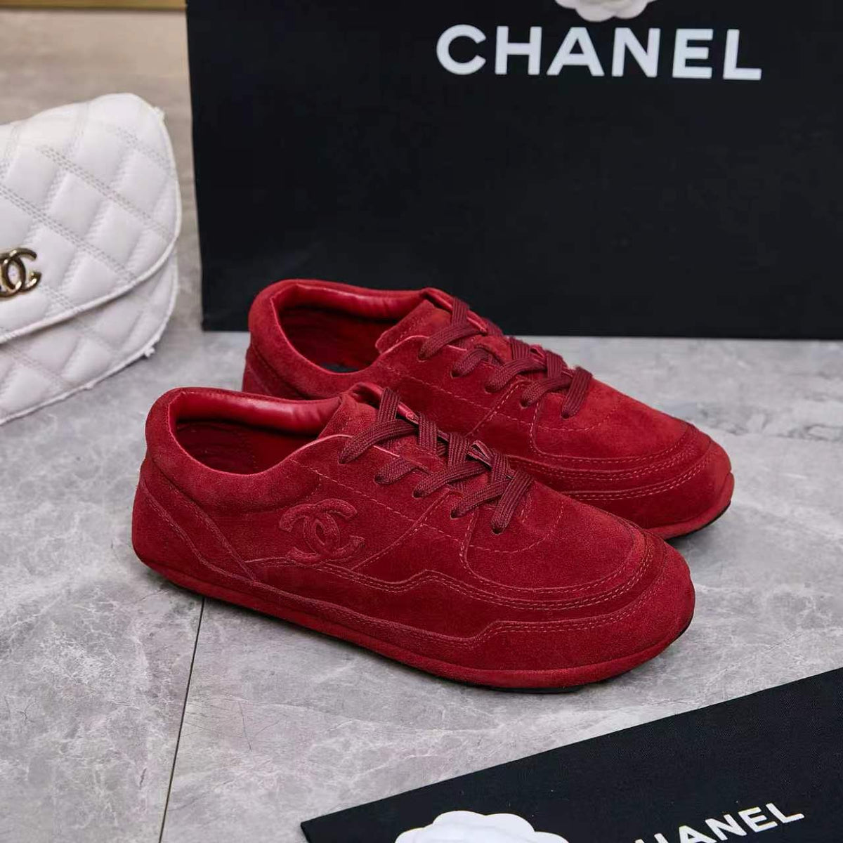 Chanel 26s Sneakers Burgundy Suede 168244