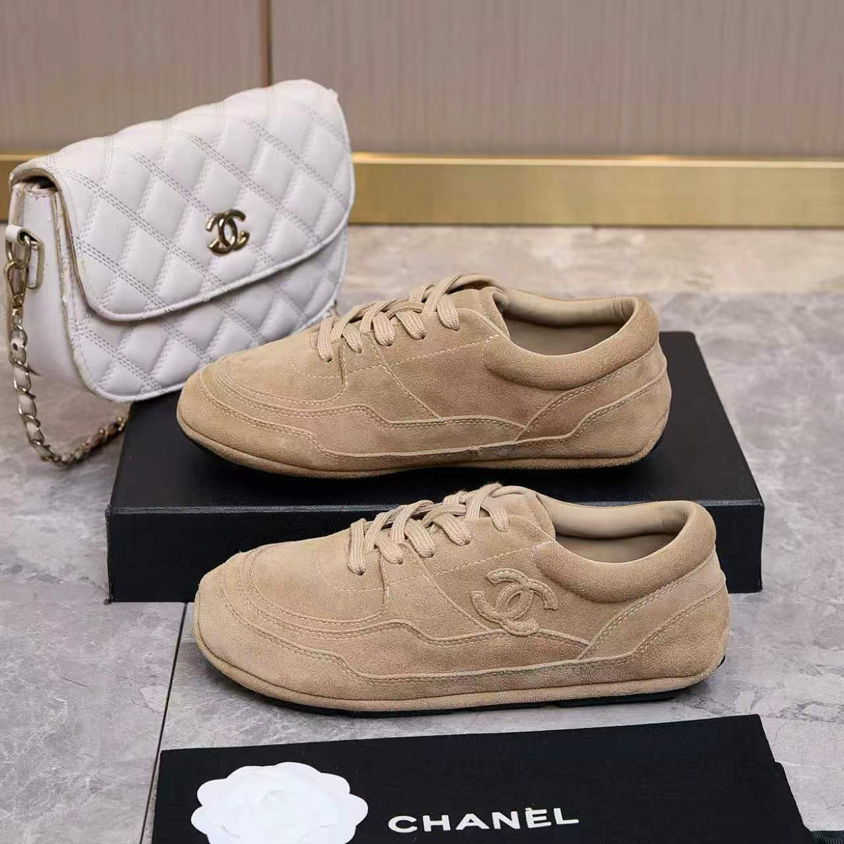 Chanel 26s Sneakers Beige Suede 168245