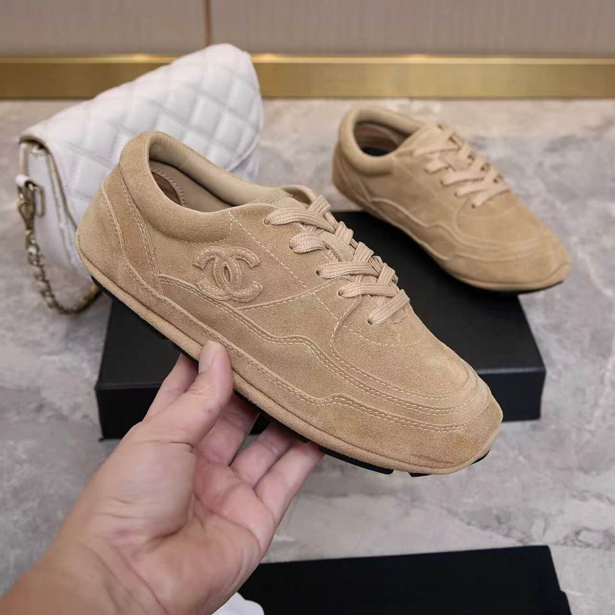 Chanel 26s Sneakers Beige Suede 168245