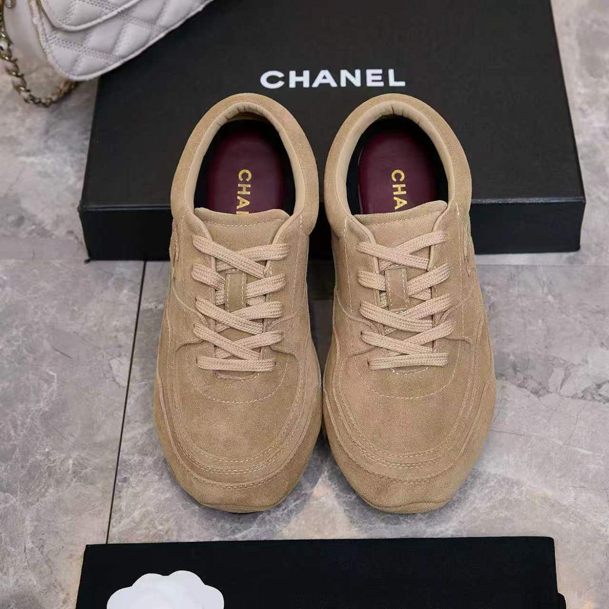 Chanel 26s Sneakers Beige Suede 168245