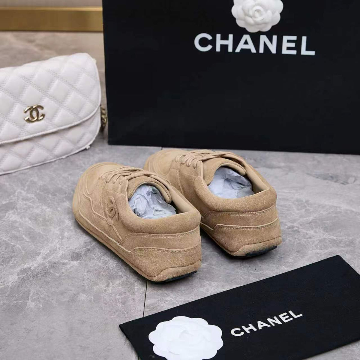 Chanel 26s Sneakers Beige Suede 168245