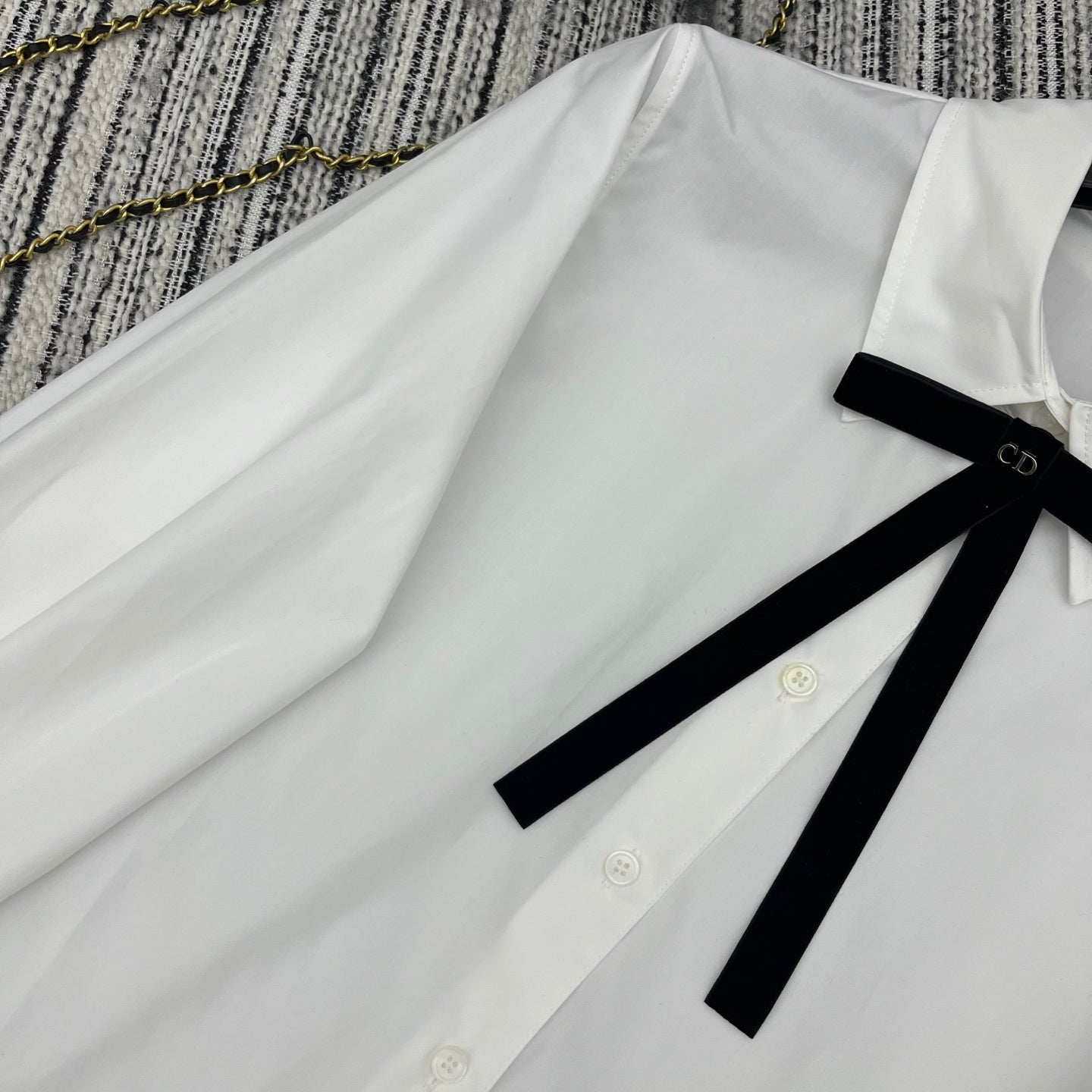 CD Long-Sleeve Blouse With A Black Bow Tie