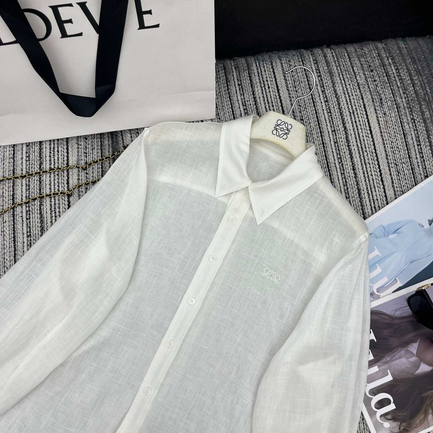 Loewe Embroidered Logo Collared Long-Sleeved Shirt White Cotton