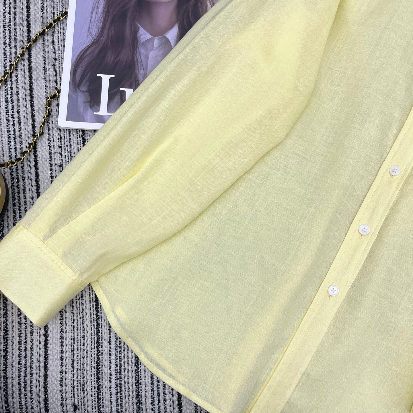 Loewe Embroidered Logo Collared Long-Sleeved Shirt Light Yellow Cotton
