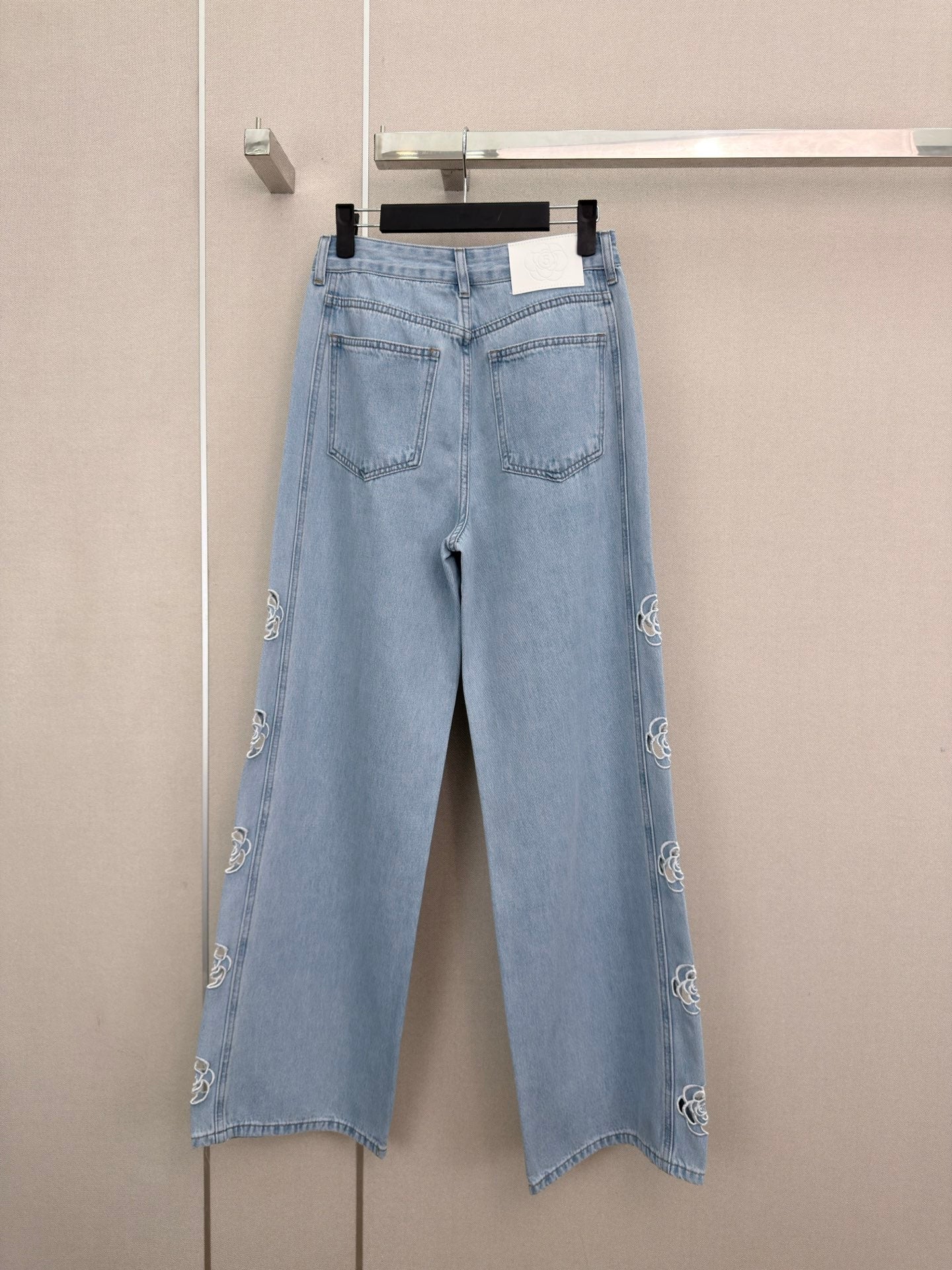 CC 26s Camellia Lace Straight-Leg Pants Washed Blue Denim 407854
