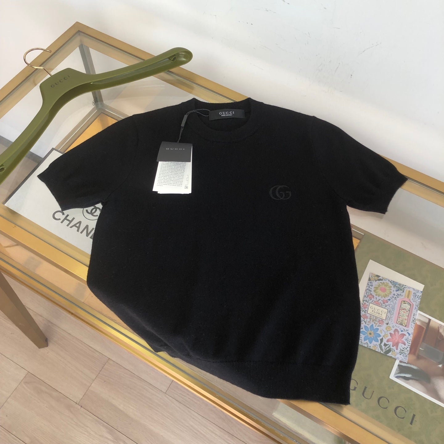 GG Short Sleeve With Embroidery Black Knit Wool 394313