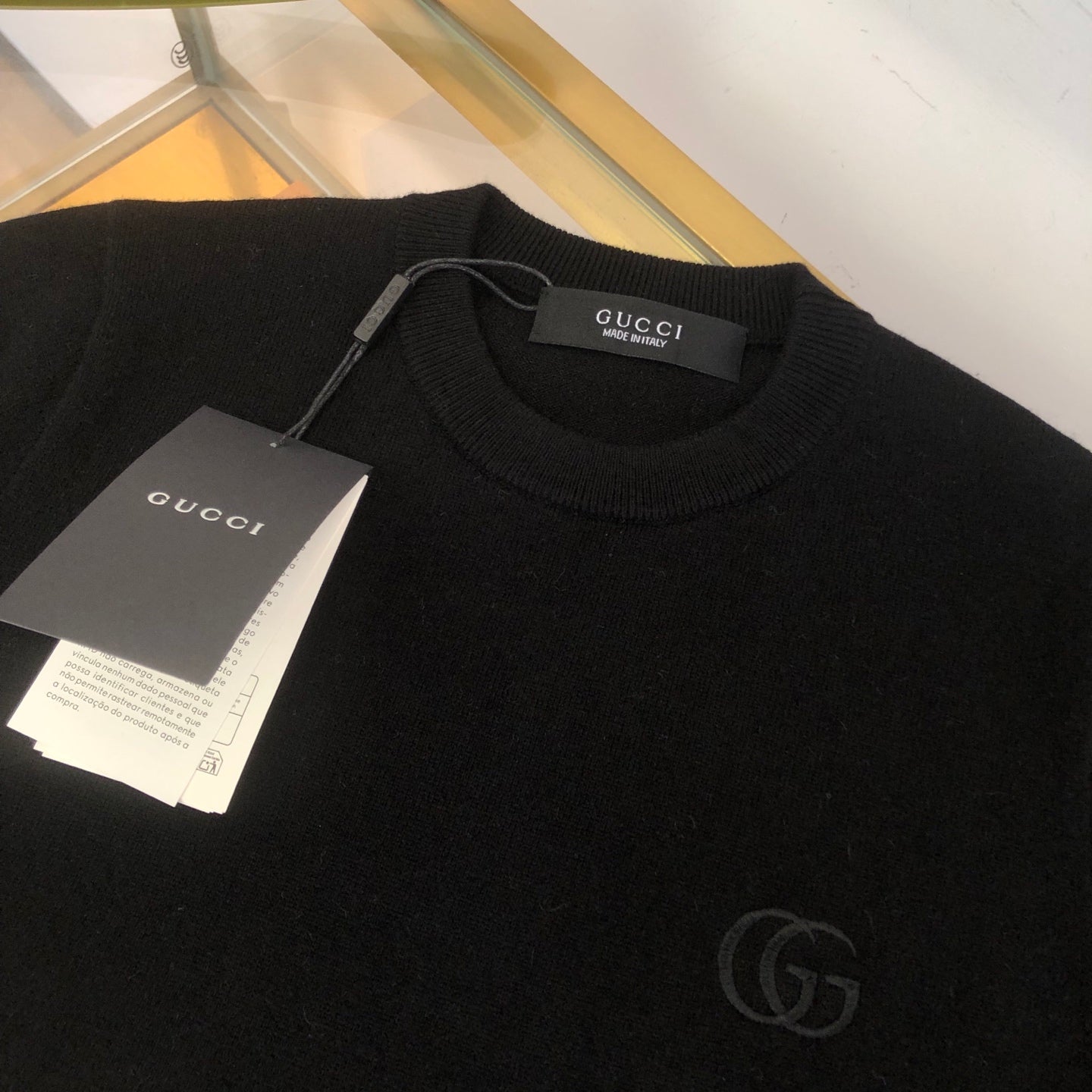 GG Short Sleeve With Embroidery Black Knit Wool 394313