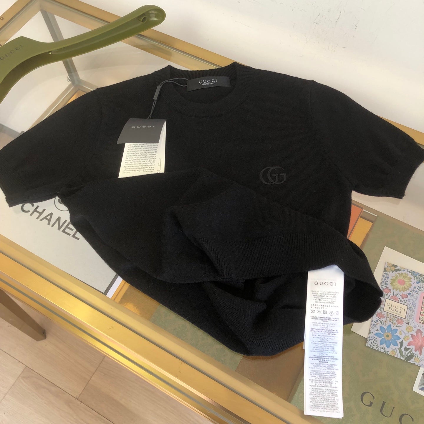 GG Short Sleeve With Embroidery Black Knit Wool 394313
