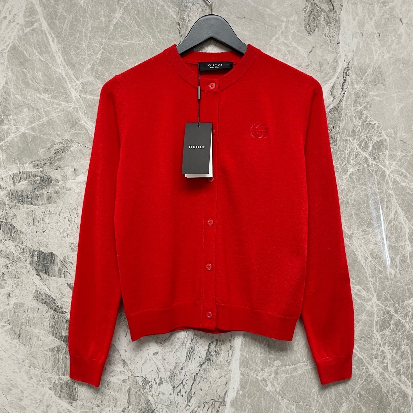 GG Cardigan With Embroidery Red Knit Wool 394322