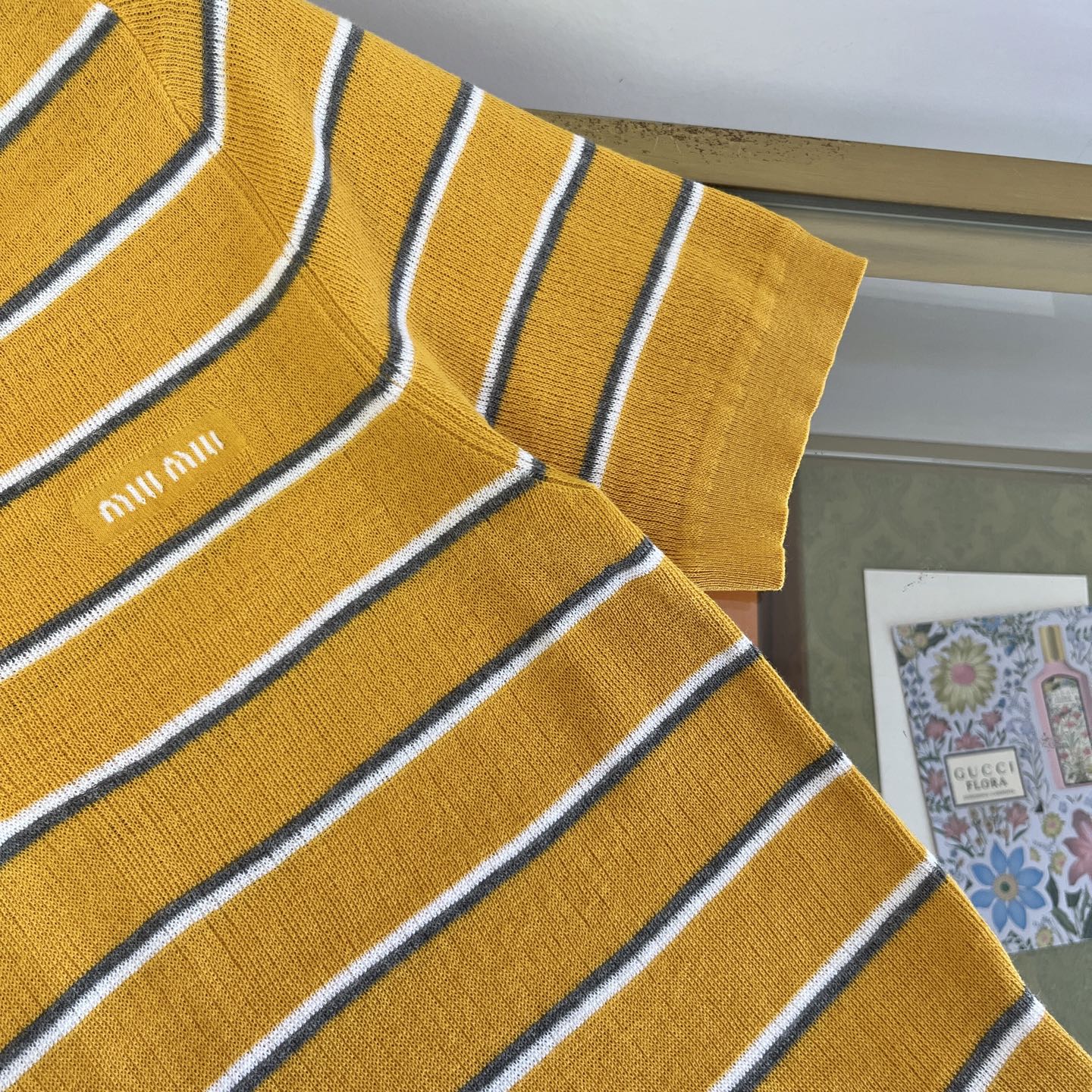 Miu 26s Knit Polo Shirt Yellow Cotton 423043