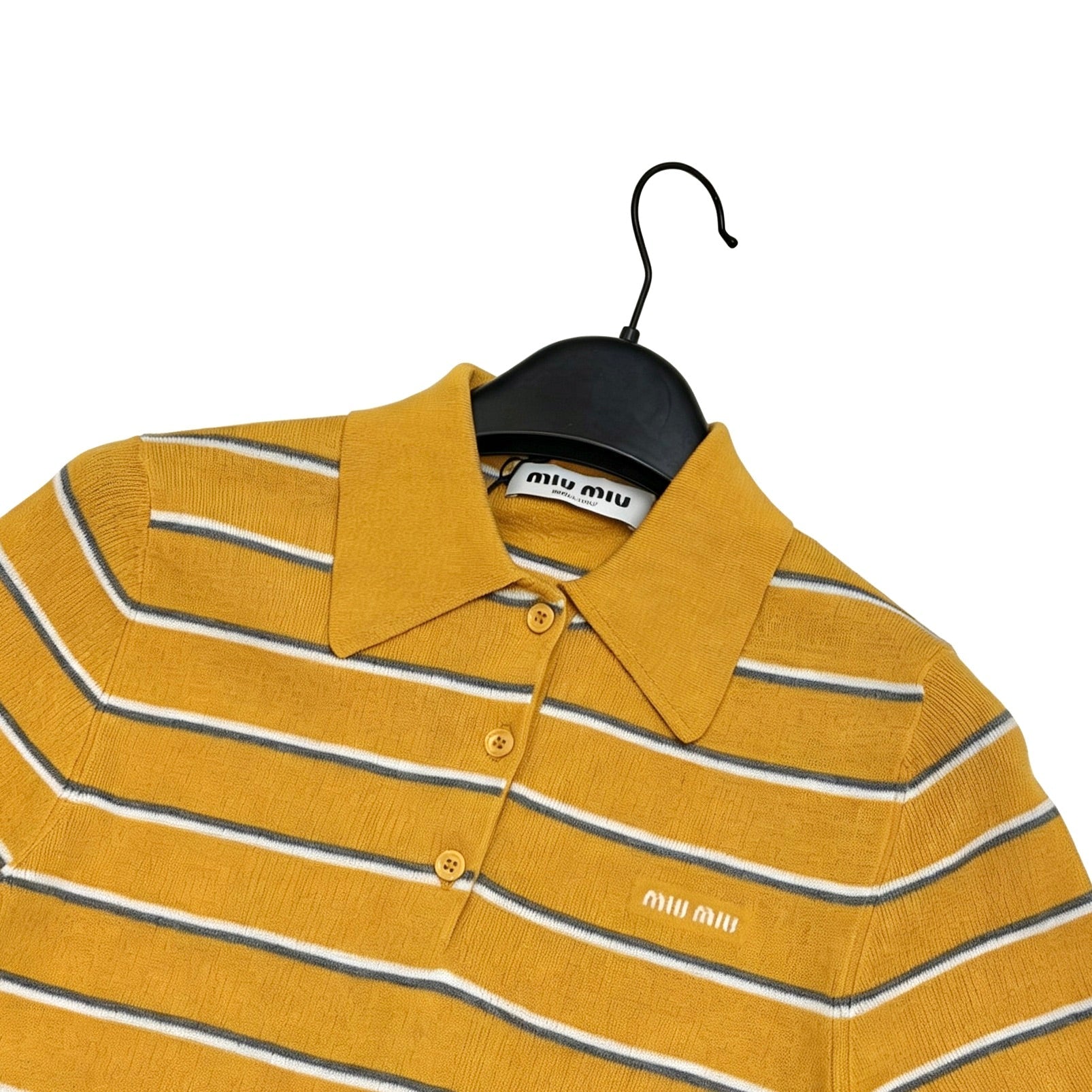 Miu Knit Polo Shirt Bright Yellow Cotton 394280