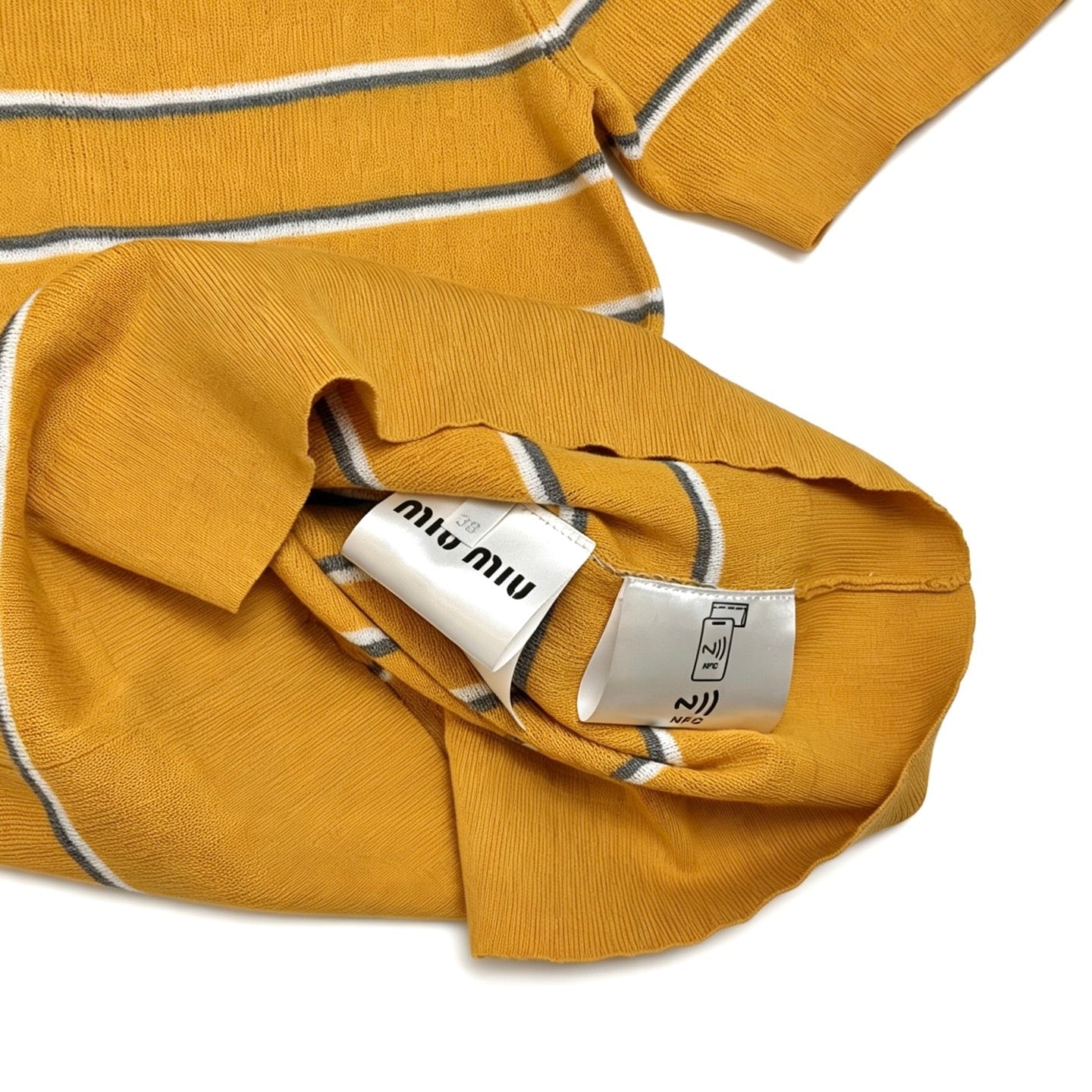 Miu Knit Polo Shirt Bright Yellow Cotton 394280
