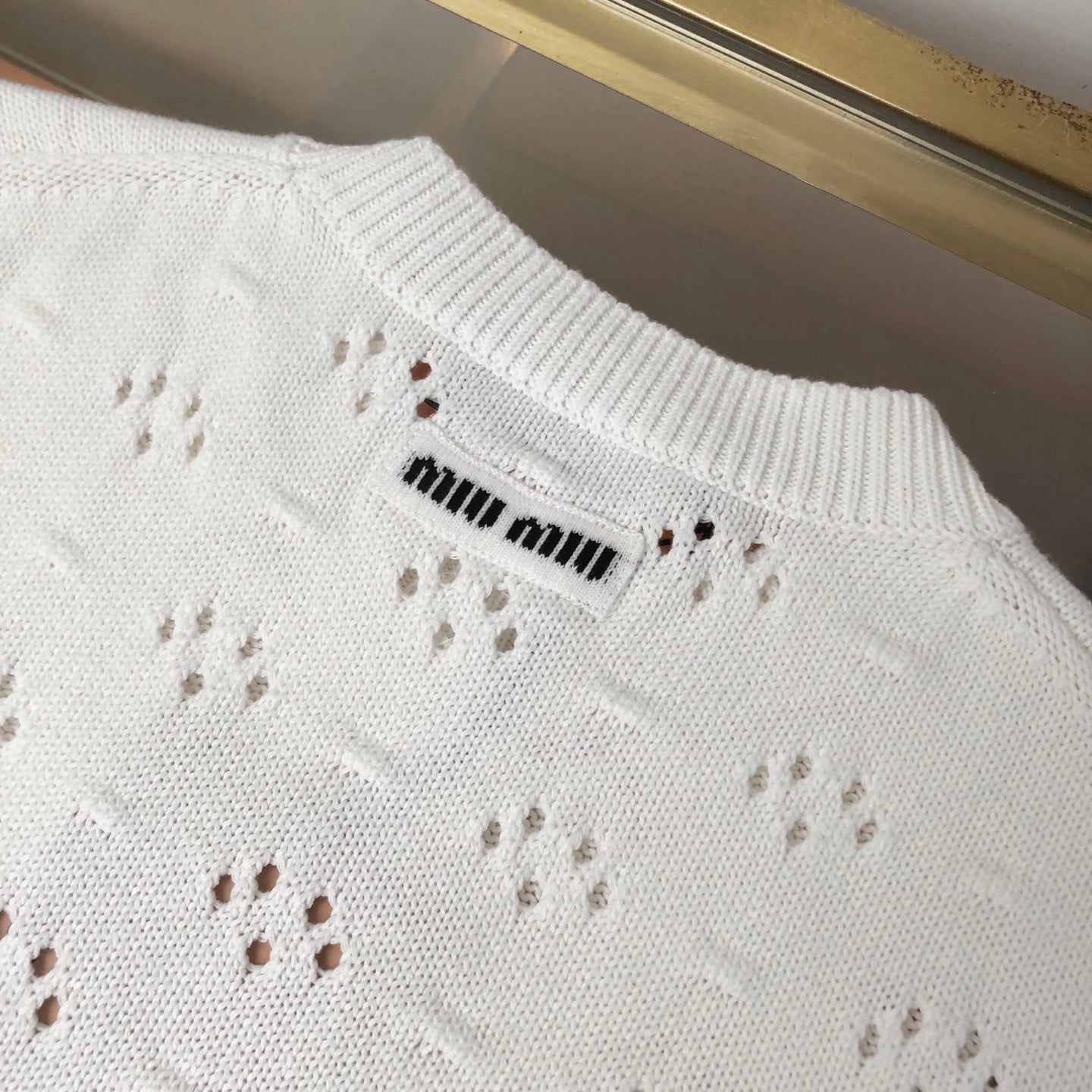 Miu Crew Neck Sweater White Cotton 394303