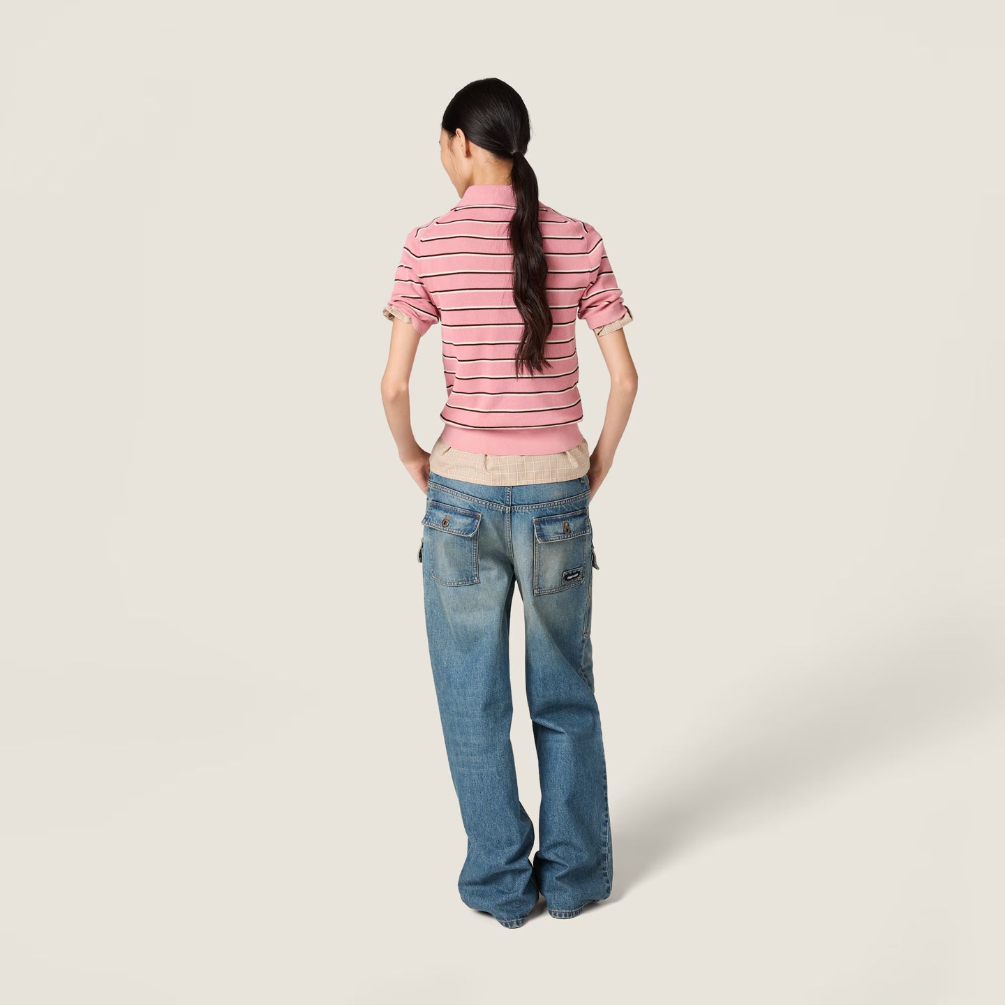 Miu 26s Knit Polo Shirt Pink Cotton 423040