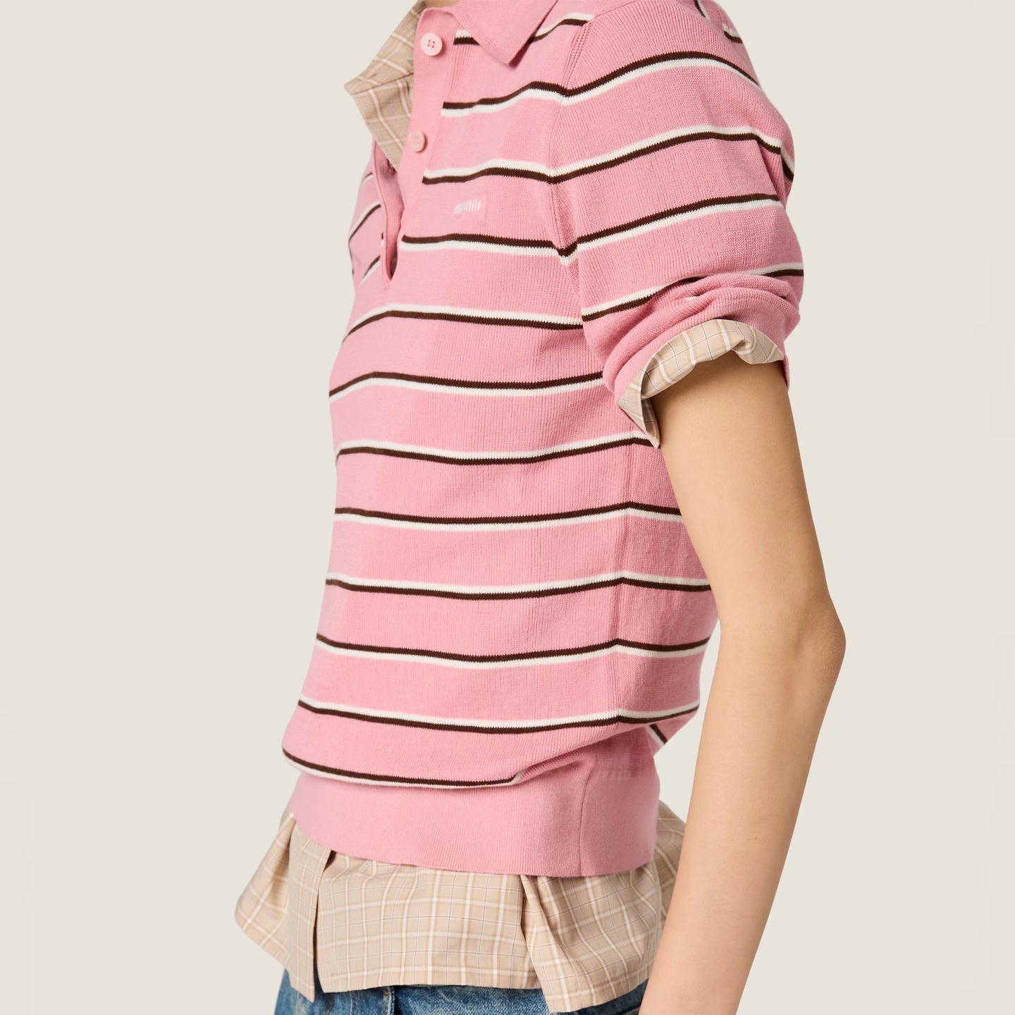 Miu 26s Knit Polo Shirt Pink Cotton 423040