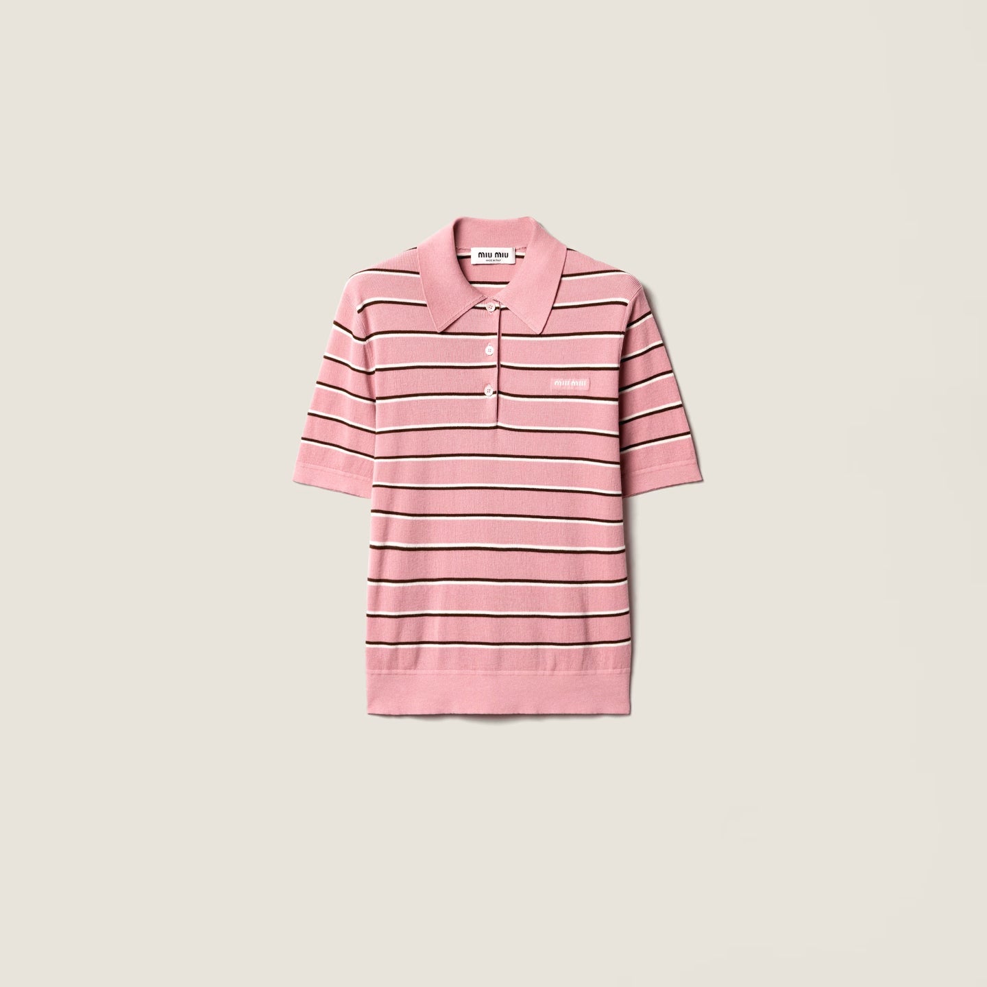 Miu 26s Knit Polo Shirt Pink Cotton 423040